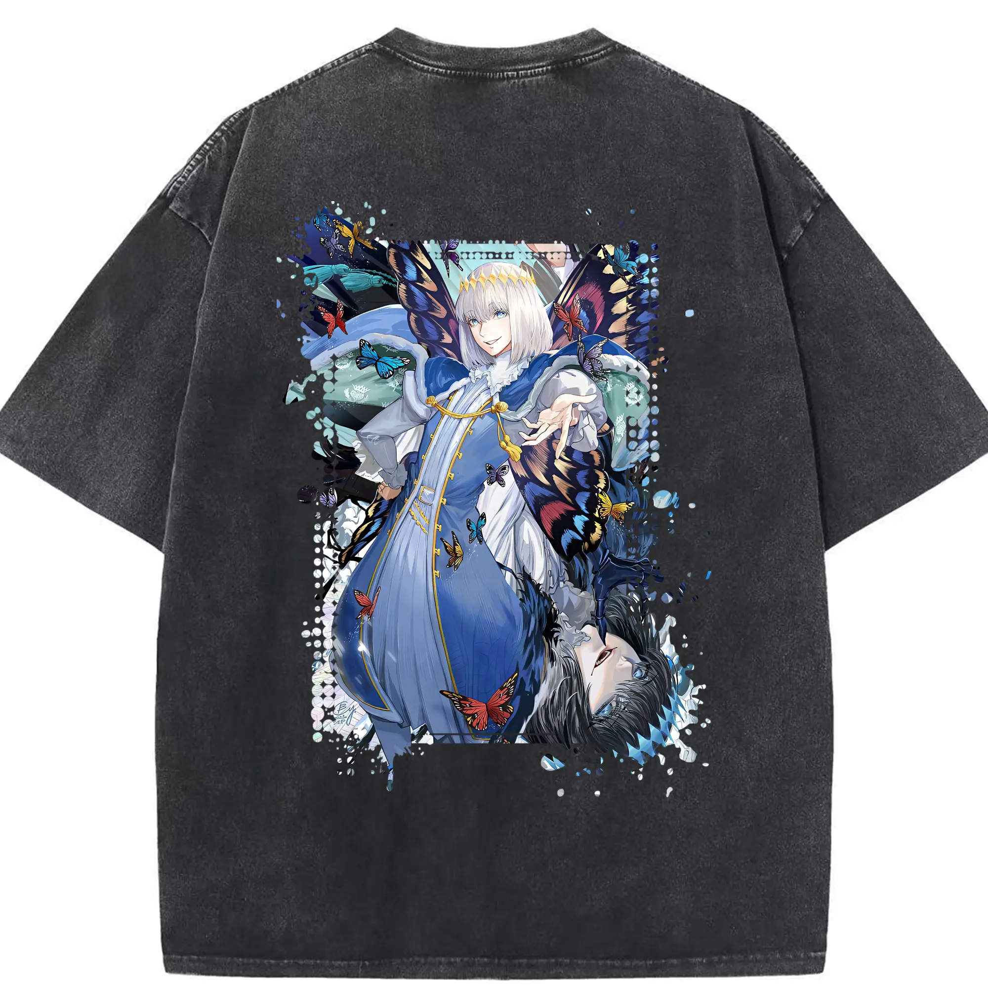 FGO グッズ,オベロン - 綿100％ ヴィンテージ風 半袖Tシャツ ・ 背面プリント ・ 柔らか肌触り ・ 通気性 快適 ・ スポーツ カジュアル 外出用