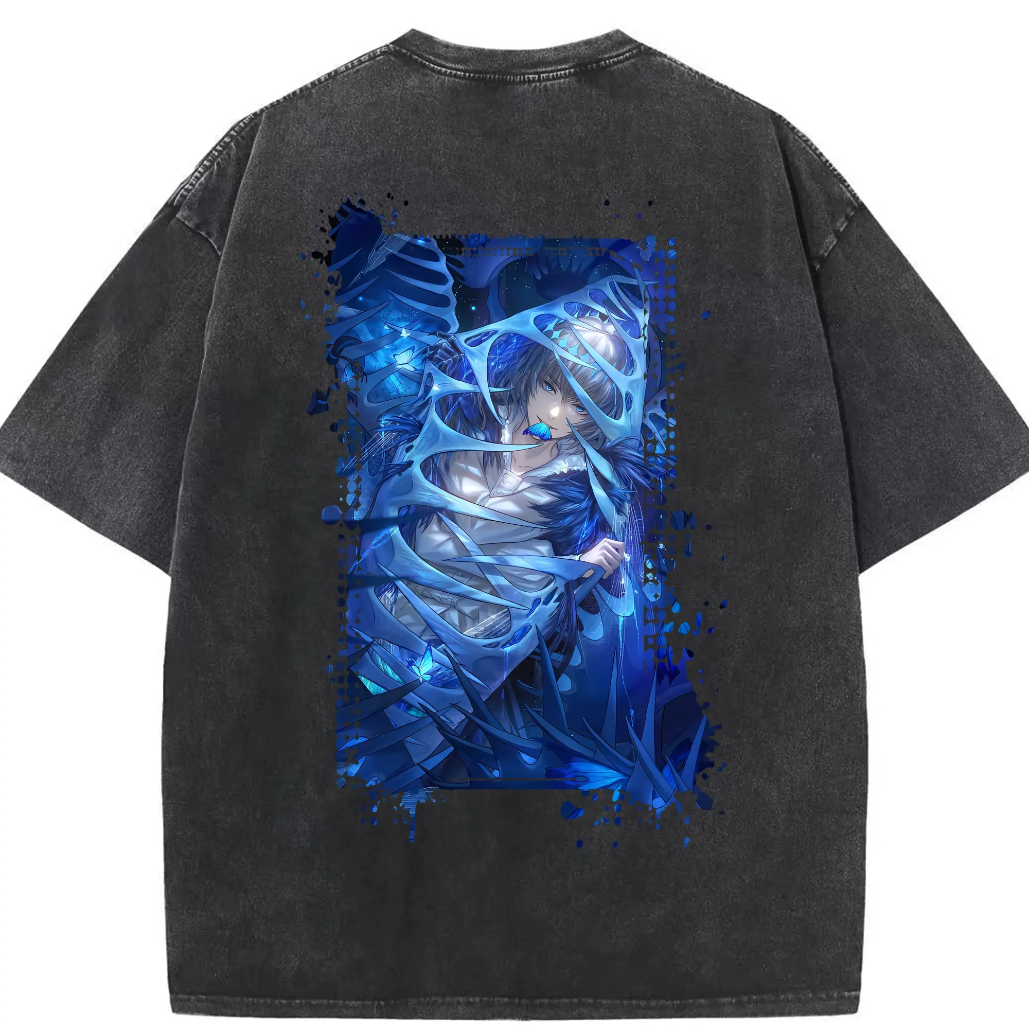 FGO グッズ,オベロン - 綿100％ ヴィンテージ風 半袖Tシャツ ・ 背面プリント ・ 柔らか肌触り ・ 通気性 快適 ・ スポーツ カジュアル 外出用