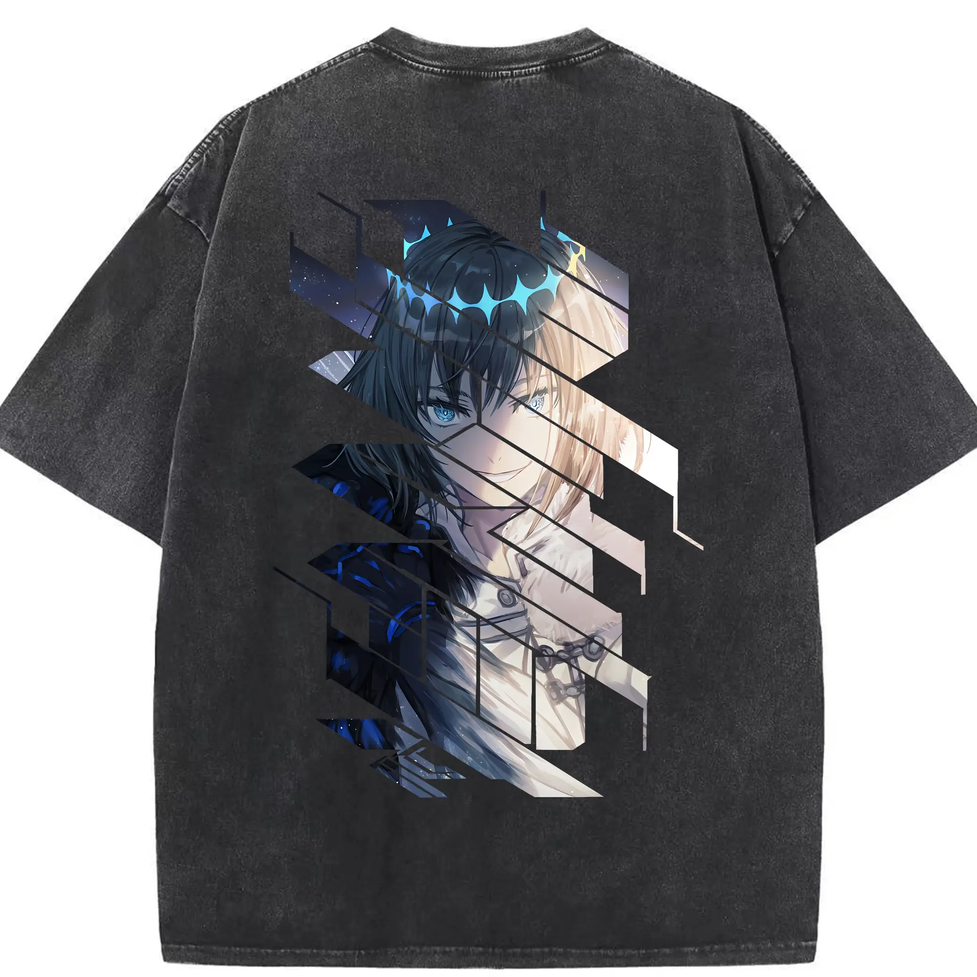 FGO グッズ,オベロン - 綿100％ ヴィンテージ風 半袖Tシャツ ・ 背面プリント ・ 柔らか肌触り ・ 通気性 快適 ・ スポーツ カジュアル 外出用