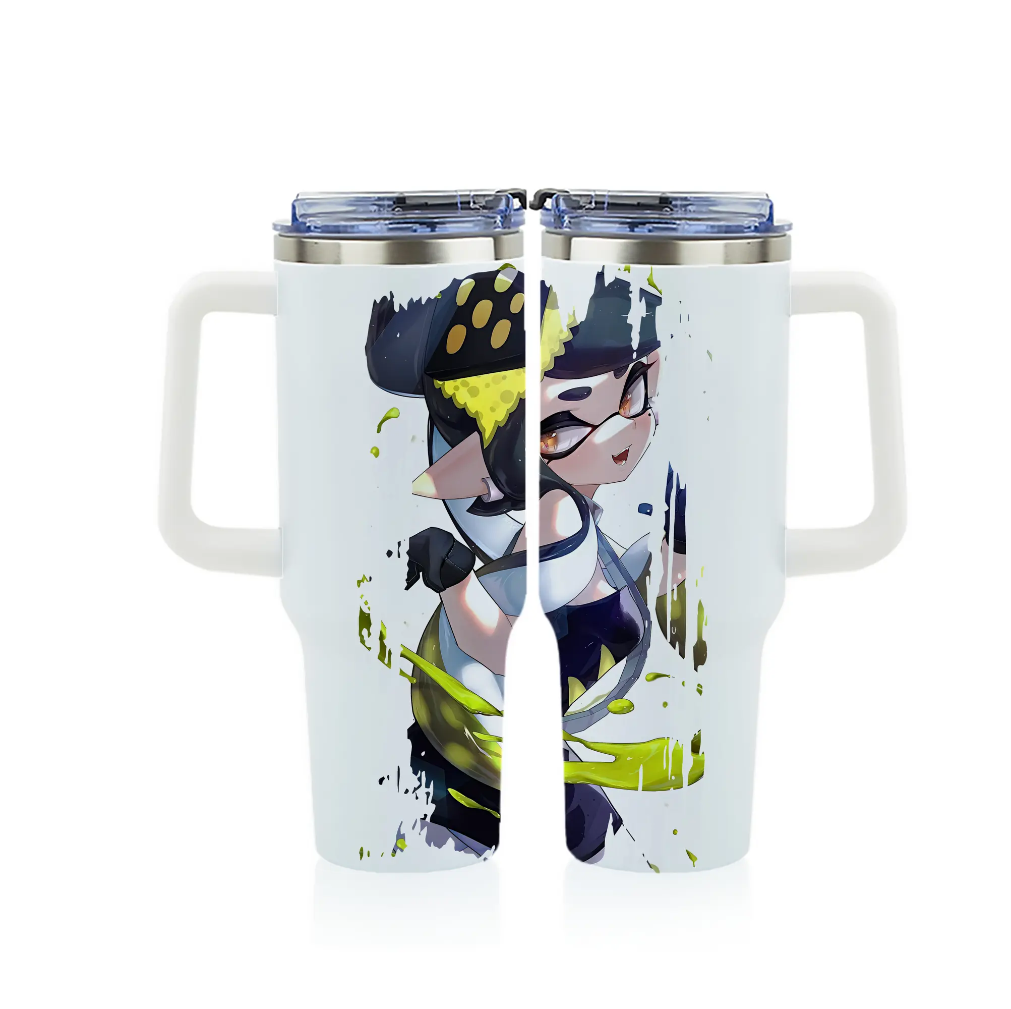 スプラトゥーン グッズ,シオカラーズ アオリ - 1200mL フルプリント車用タンブラー ・ 304ステンレス 内側 ・ 201ステンレス 外側 ・ 保温 保冷 ・ 通勤 ドライブ アウトドア用