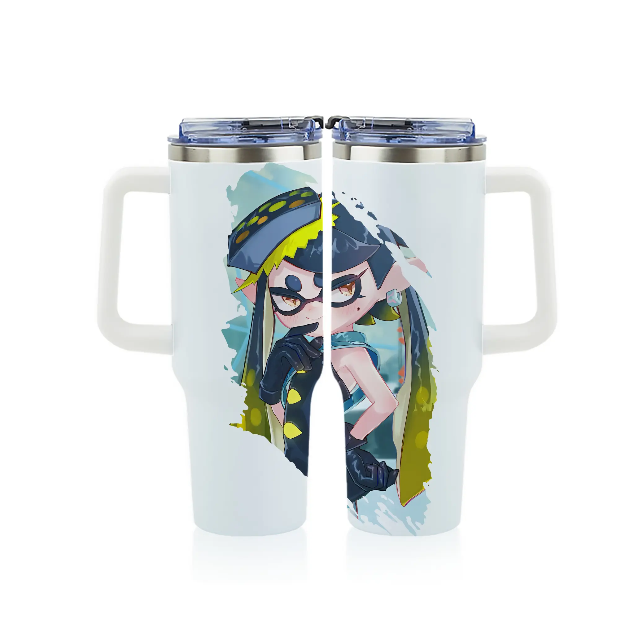 スプラトゥーン グッズ,シオカラーズ アオリ - 1200mL フルプリント車用タンブラー ・ 304ステンレス 内側 ・ 201ステンレス 外側 ・ 保温 保冷 ・ 通勤 ドライブ アウトドア用