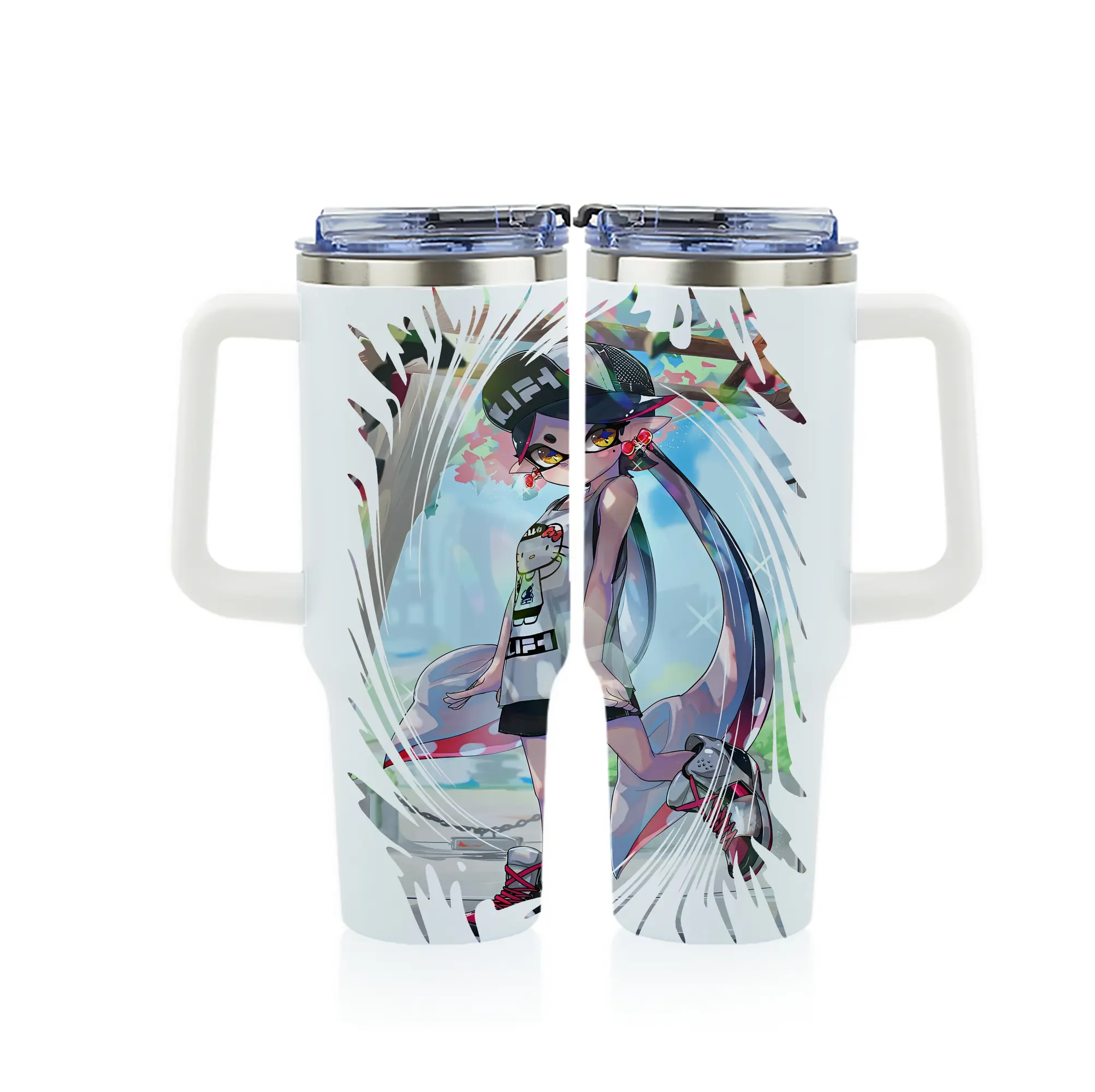 スプラトゥーン グッズ,シオカラーズ アオリ - 1200mL フルプリント車用タンブラー ・ 304ステンレス 内側 ・ 201ステンレス 外側 ・ 保温 保冷 ・ 通勤 ドライブ アウトドア用