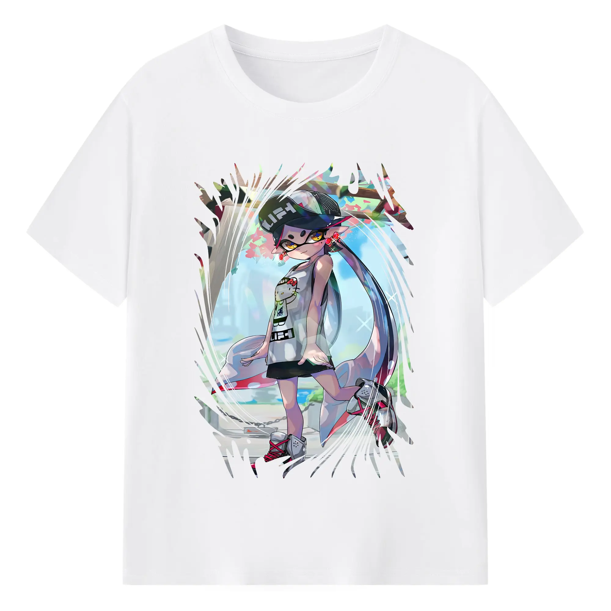 スプラトゥーン グッズ,シオカラーズ アオリ - 綿100％ 半袖Tシャツ ・ フロントプリント ・ 快適 通気性 ・ 日常使い 散歩 スポーツ用