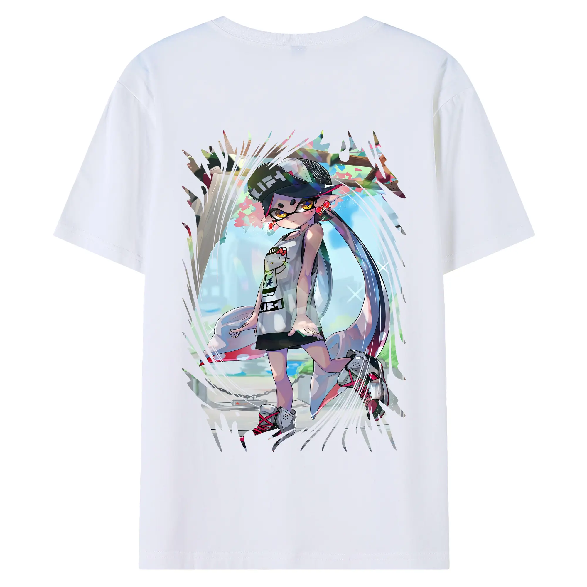 スプラトゥーン グッズ,シオカラーズ アオリ - 綿100％ 半袖Tシャツ ・ バックプリント ・ 快適 通気性 ・ 日常使い 散歩 スポーツ用