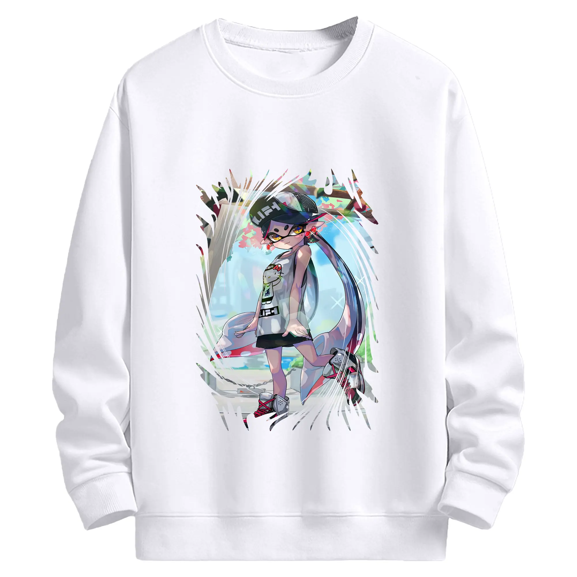 スプラトゥーン グッズ,シオカラーズ アオリ - 高品質 クルーネック スウェット ・ コットン59％ ポリエステル41％ ・ ユニセックス 長袖 トレーナー ・ カジュアル デイリー スポーツ 散歩用