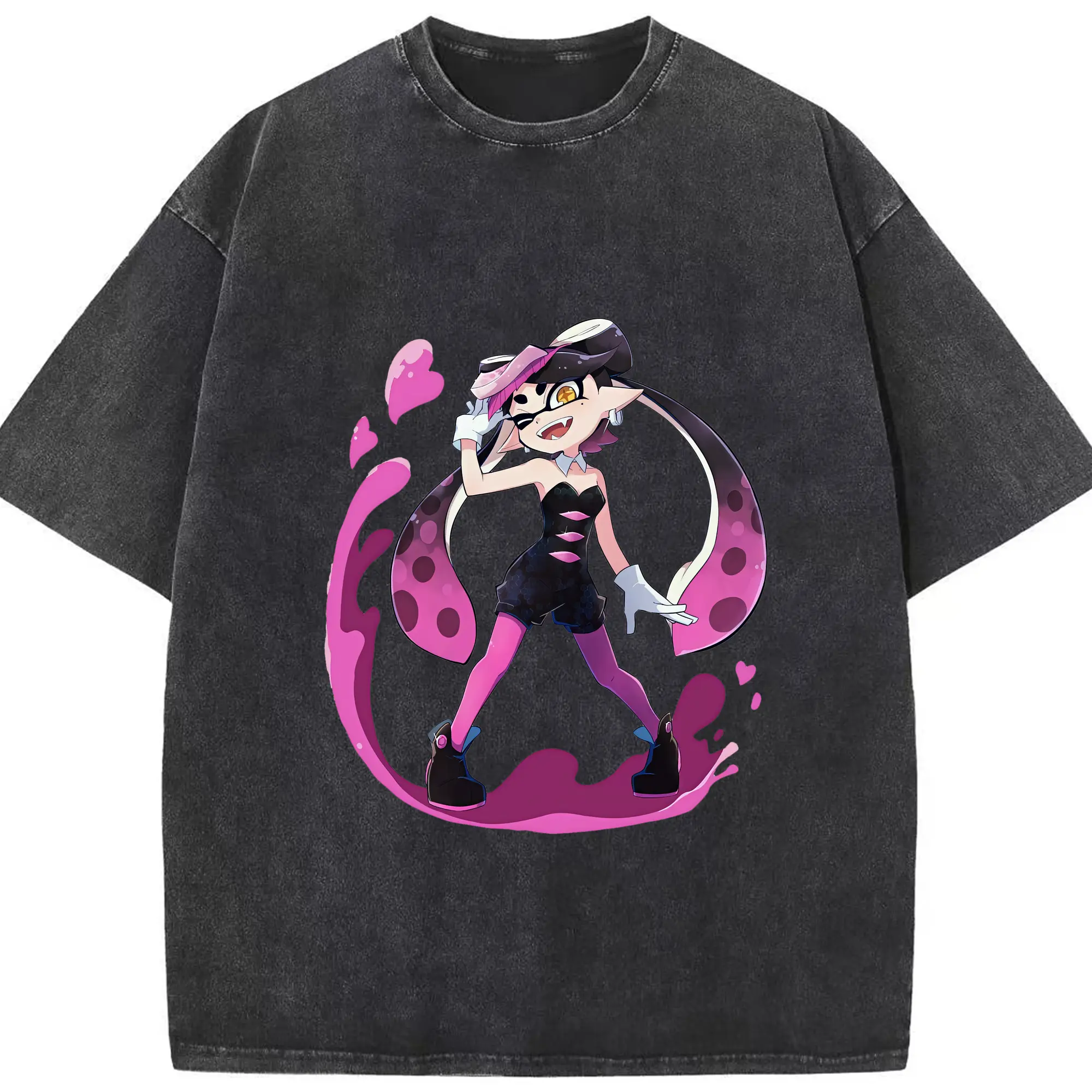 スプラトゥーン グッズ,シオカラーズ アオリ - 綿100％ ヴィンテージ風 半袖Tシャツ ・ フロントプリント ・ 柔らか肌触り ・ 通気性 快適 ・ スポーツ カジュアル 外出用