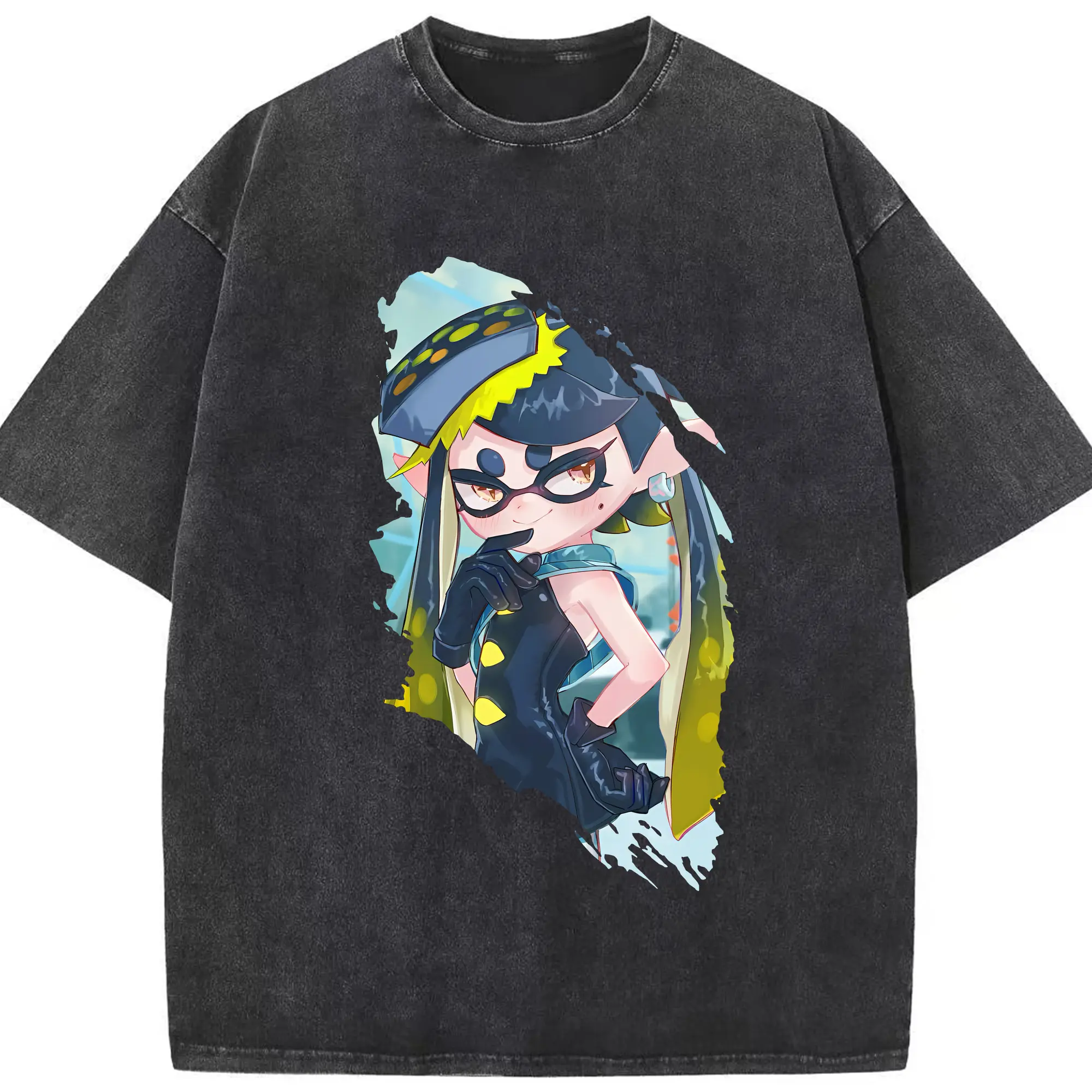 スプラトゥーン グッズ,シオカラーズ アオリ - 綿100％ ヴィンテージ風 半袖Tシャツ ・ フロントプリント ・ 柔らか肌触り ・ 通気性 快適 ・ スポーツ カジュアル 外出用