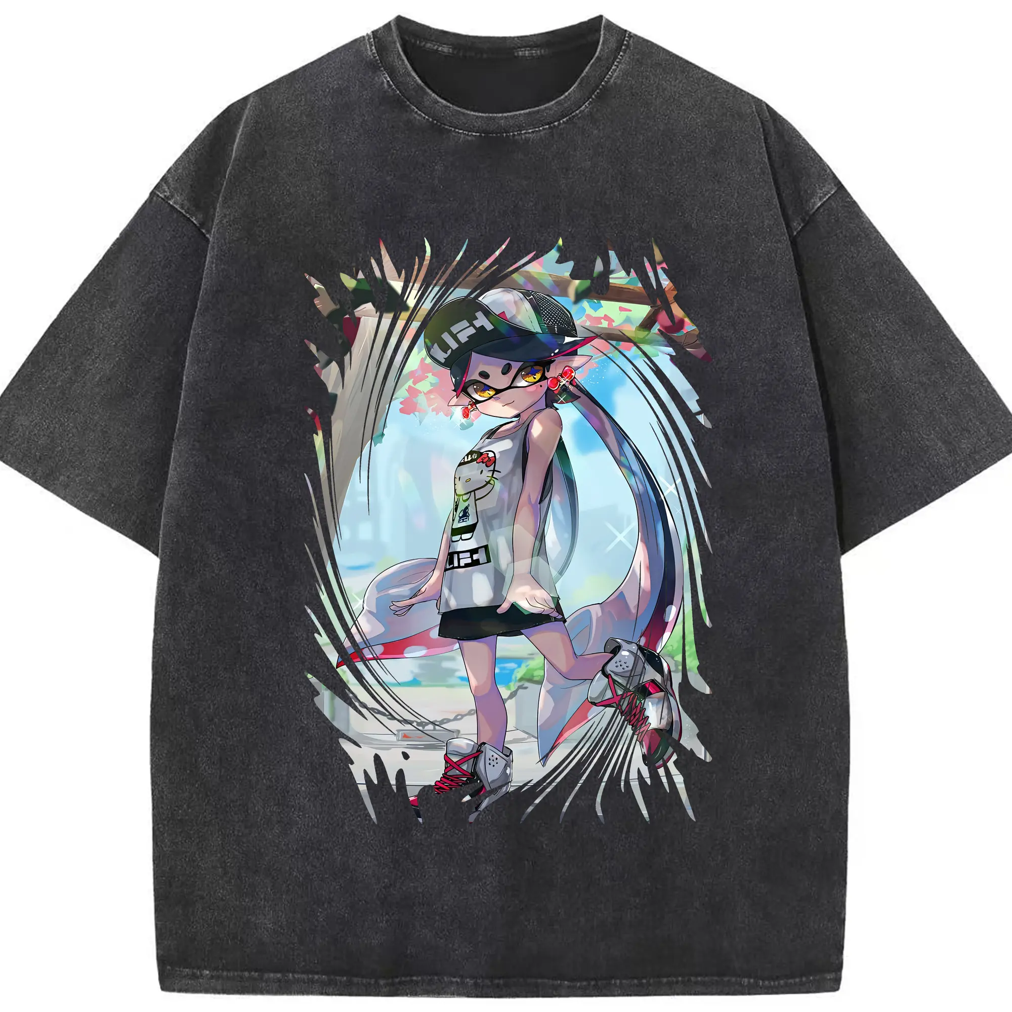 スプラトゥーン グッズ,シオカラーズ アオリ - 綿100％ ヴィンテージ風 半袖Tシャツ ・ フロントプリント ・ 柔らか肌触り ・ 通気性 快適 ・ スポーツ カジュアル 外出用