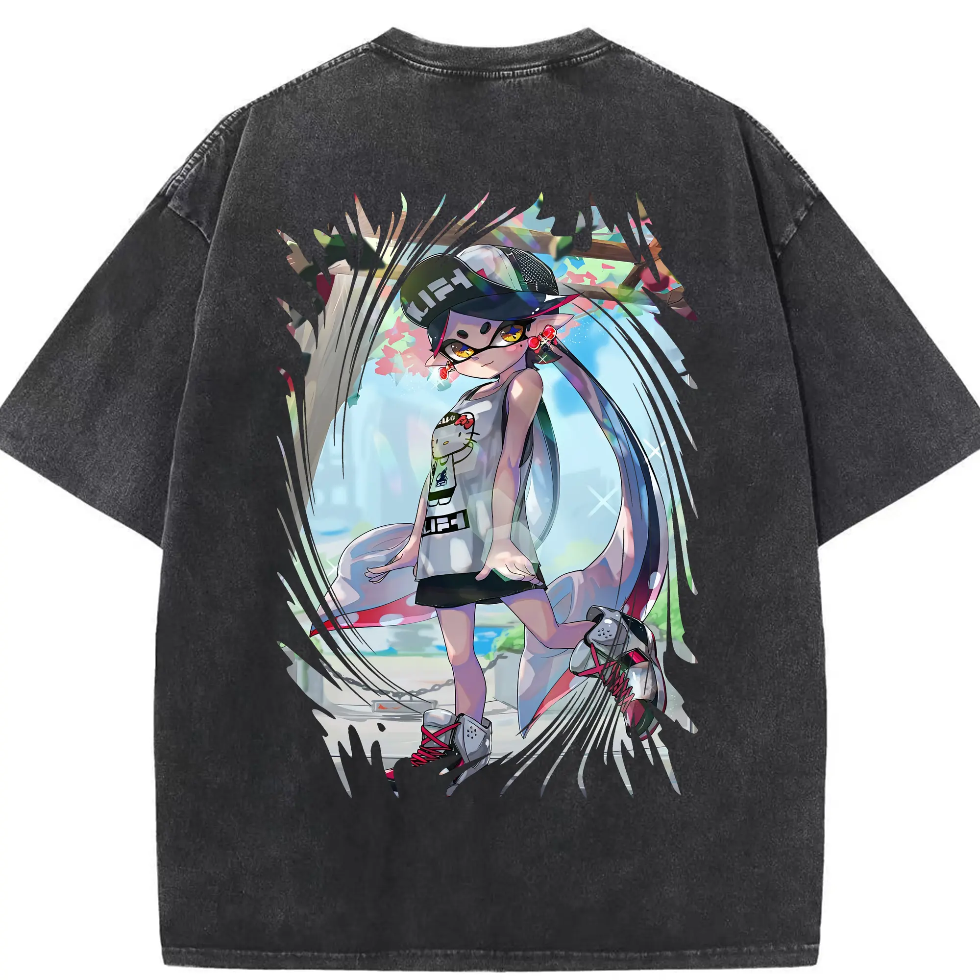 スプラトゥーン グッズ,シオカラーズ アオリ - 綿100％ ヴィンテージ風 半袖Tシャツ ・ 背面プリント ・ 柔らか肌触り ・ 通気性 快適 ・ スポーツ カジュアル 外出用