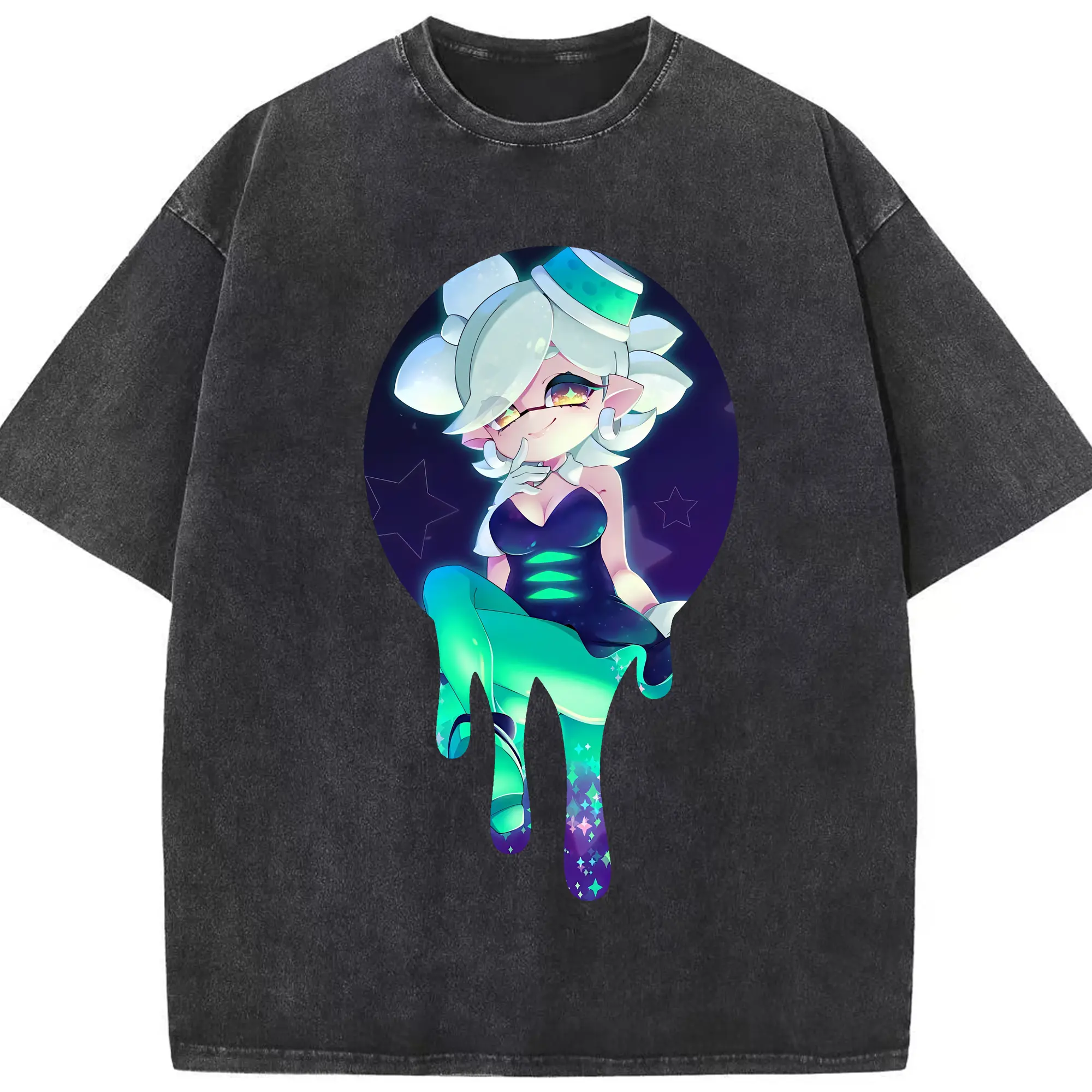 スプラトゥーン グッズ,シオカラーズ ホタル - 綿100％ ヴィンテージ風 半袖Tシャツ ・ フロントプリント ・ 柔らか肌触り ・ 通気性 快適 ・ スポーツ カジュアル 外出用