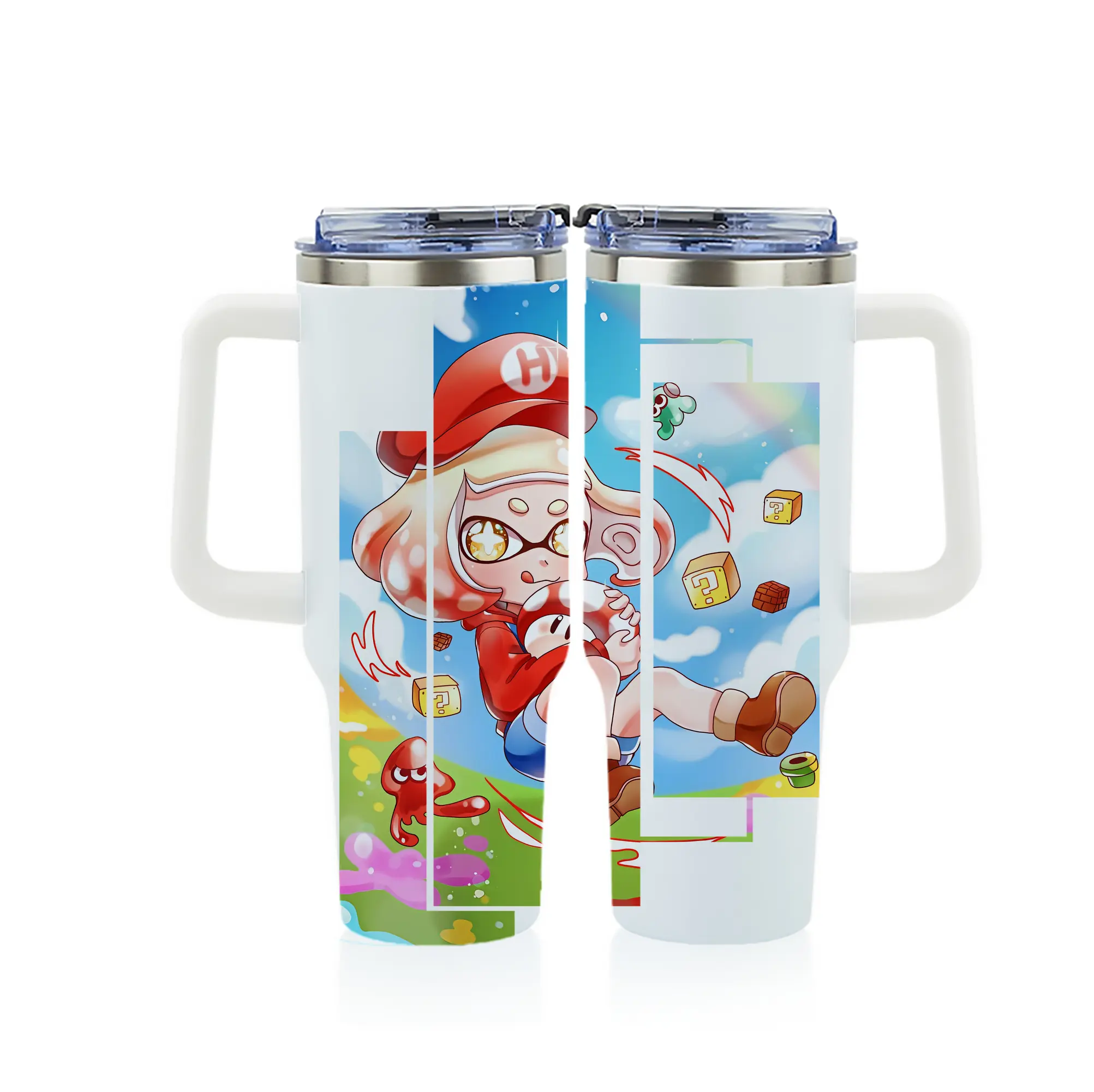 スプラトゥーン グッズ,ヒメ - 1200mL フルプリント車用タンブラー ・ 304ステンレス 内側 ・ 201ステンレス 外側 ・ 保温 保冷 ・ 通勤 ドライブ アウトドア用