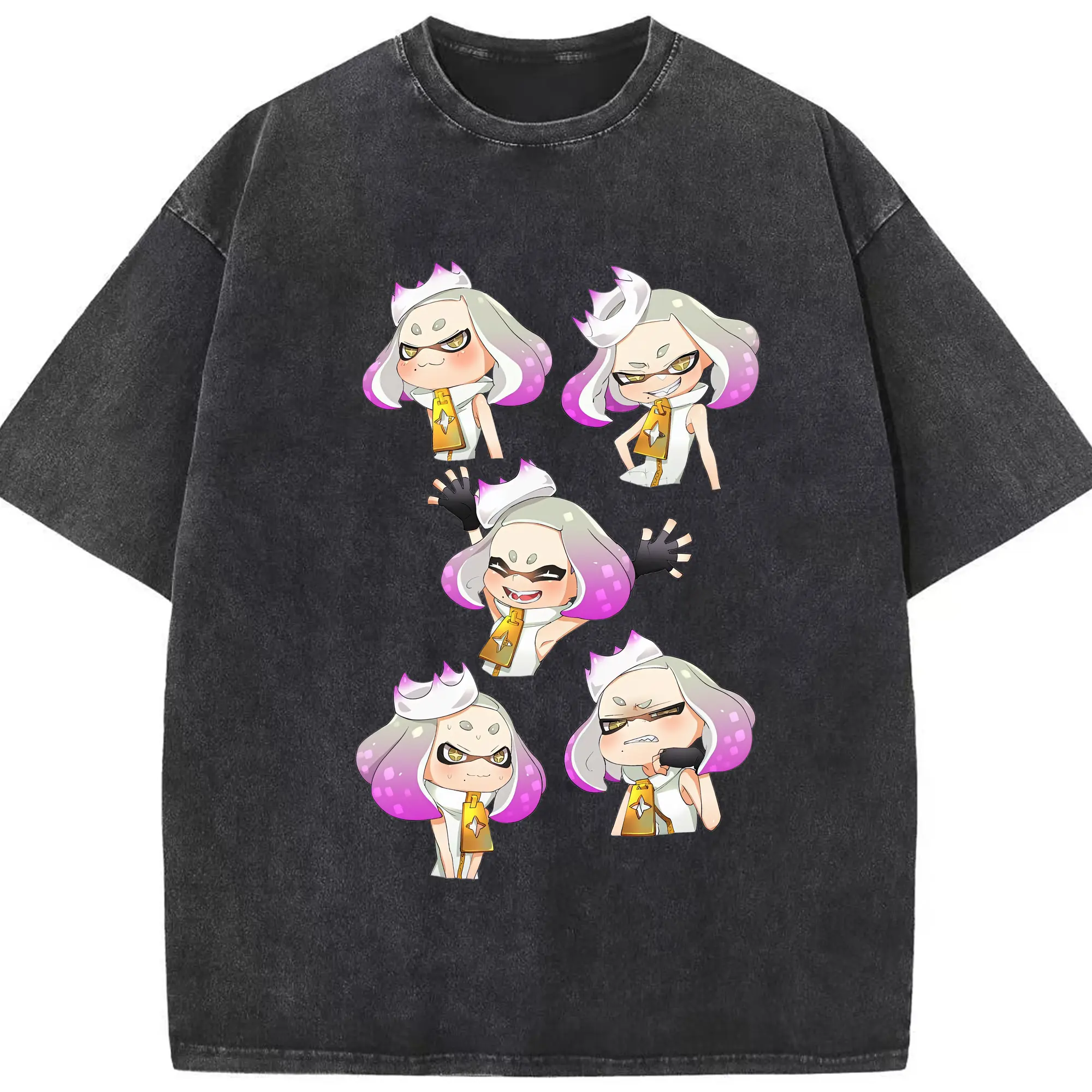 スプラトゥーン グッズ,ヒメ - 綿100％ ヴィンテージ風 半袖Tシャツ ・ フロントプリント ・ 柔らか肌触り ・ 通気性 快適 ・ スポーツ カジュアル 外出用