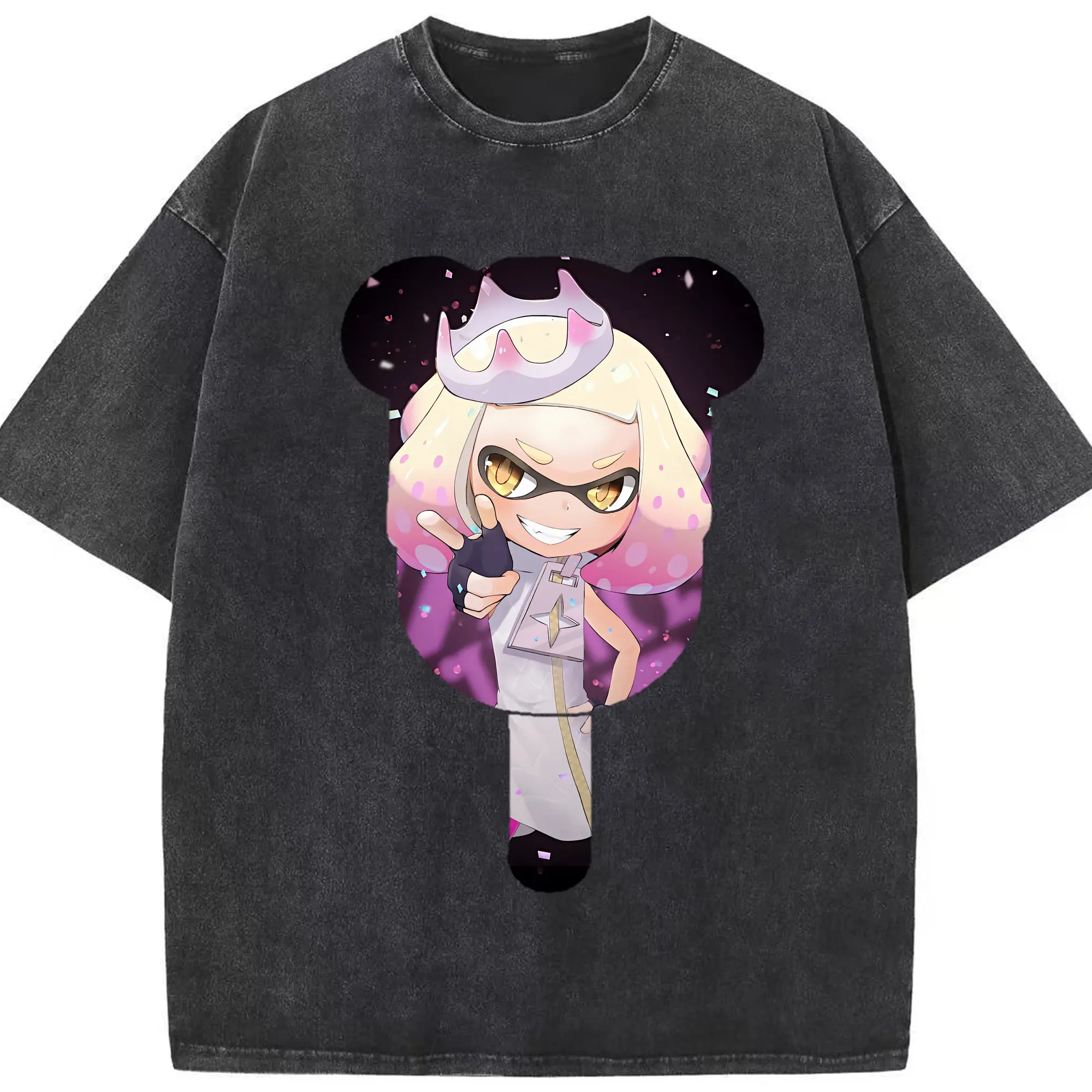 スプラトゥーン グッズ,ヒメ - 綿100％ ヴィンテージ風 半袖Tシャツ ・ フロントプリント ・ 柔らか肌触り ・ 通気性 快適 ・ スポーツ カジュアル 外出用