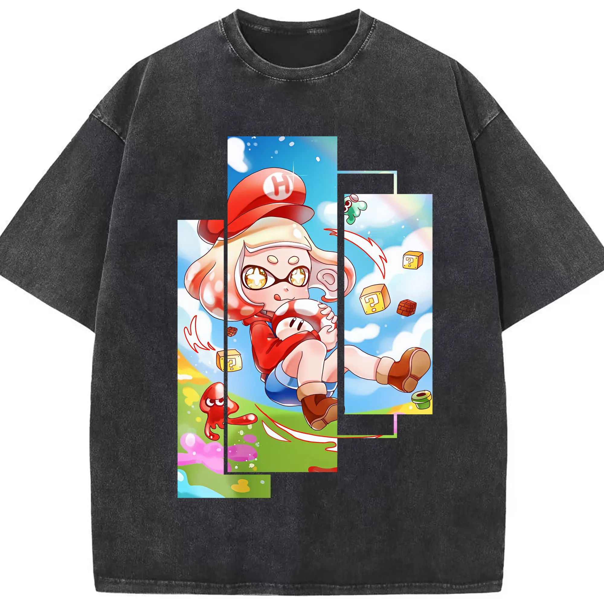 スプラトゥーン グッズ,ヒメ - 綿100％ ヴィンテージ風 半袖Tシャツ ・ フロントプリント ・ 柔らか肌触り ・ 通気性 快適 ・ スポーツ カジュアル 外出用