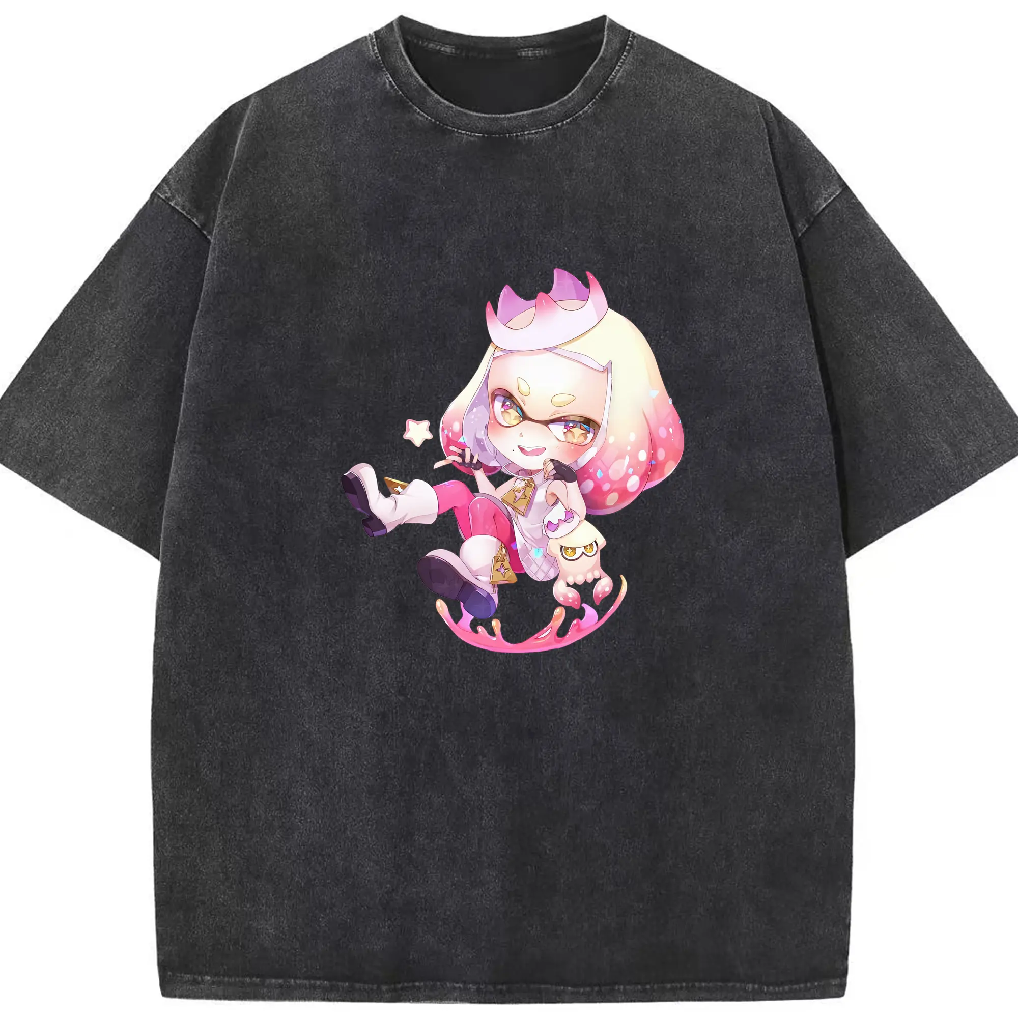 スプラトゥーン グッズ,ヒメ - 綿100％ ヴィンテージ風 半袖Tシャツ ・ フロントプリント ・ 柔らか肌触り ・ 通気性 快適 ・ スポーツ カジュアル 外出用