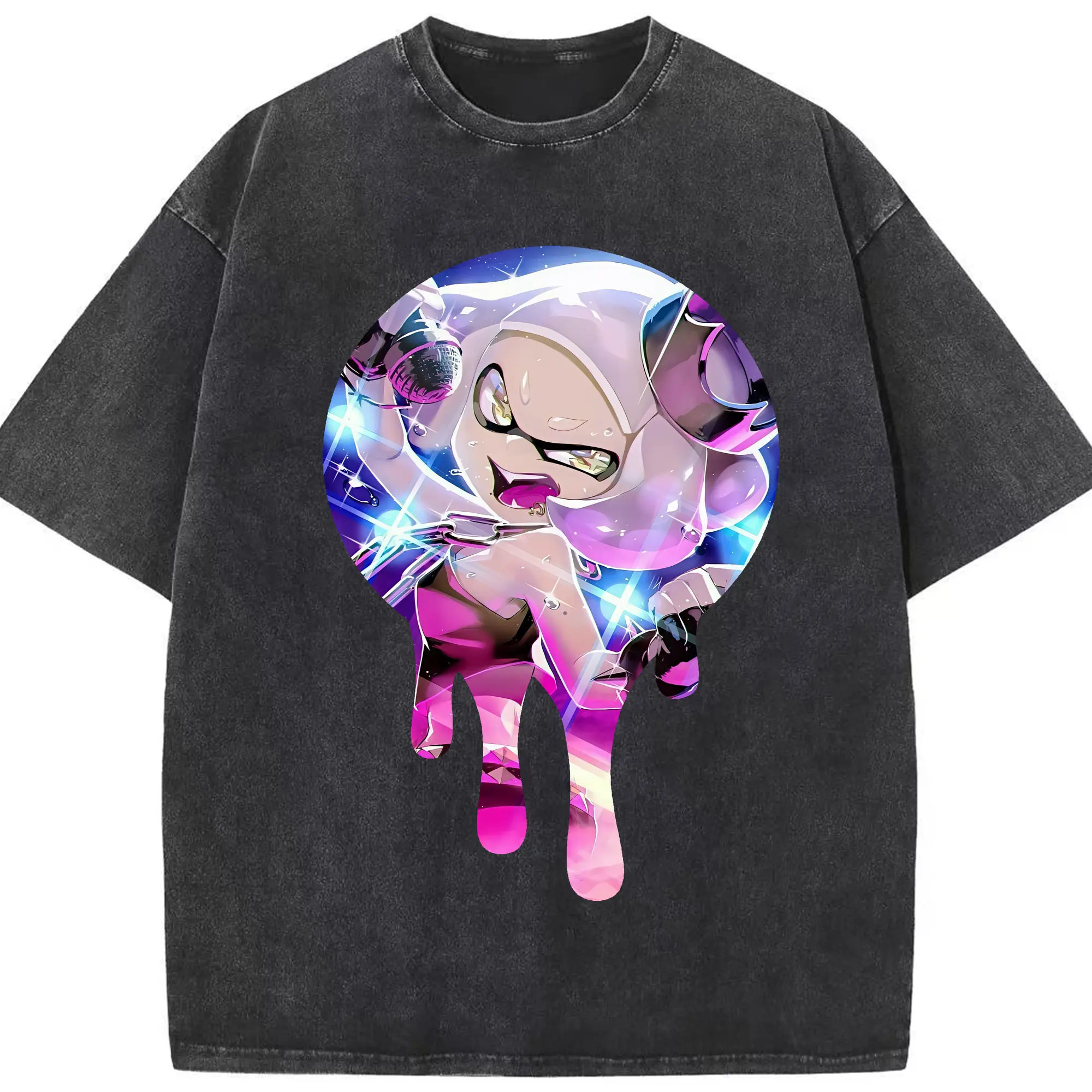 スプラトゥーン グッズ,ヒメ - 綿100％ ヴィンテージ風 半袖Tシャツ ・ フロントプリント ・ 柔らか肌触り ・ 通気性 快適 ・ スポーツ カジュアル 外出用