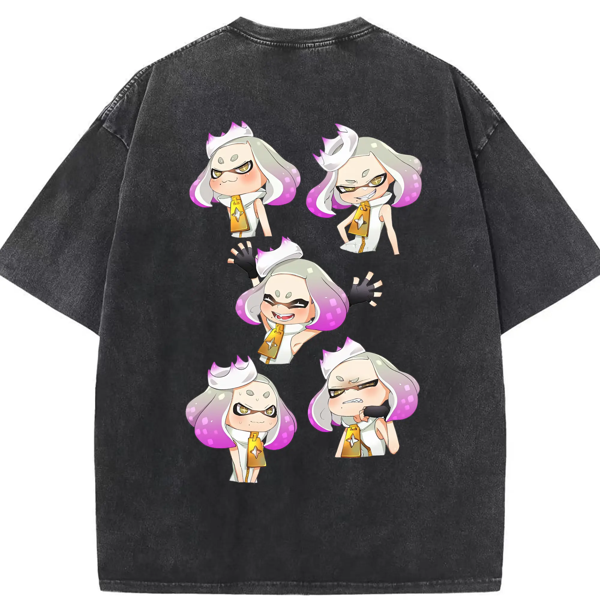 スプラトゥーン グッズ,ヒメ - 綿100％ ヴィンテージ風 半袖Tシャツ ・ 背面プリント ・ 柔らか肌触り ・ 通気性 快適 ・ スポーツ カジュアル 外出用