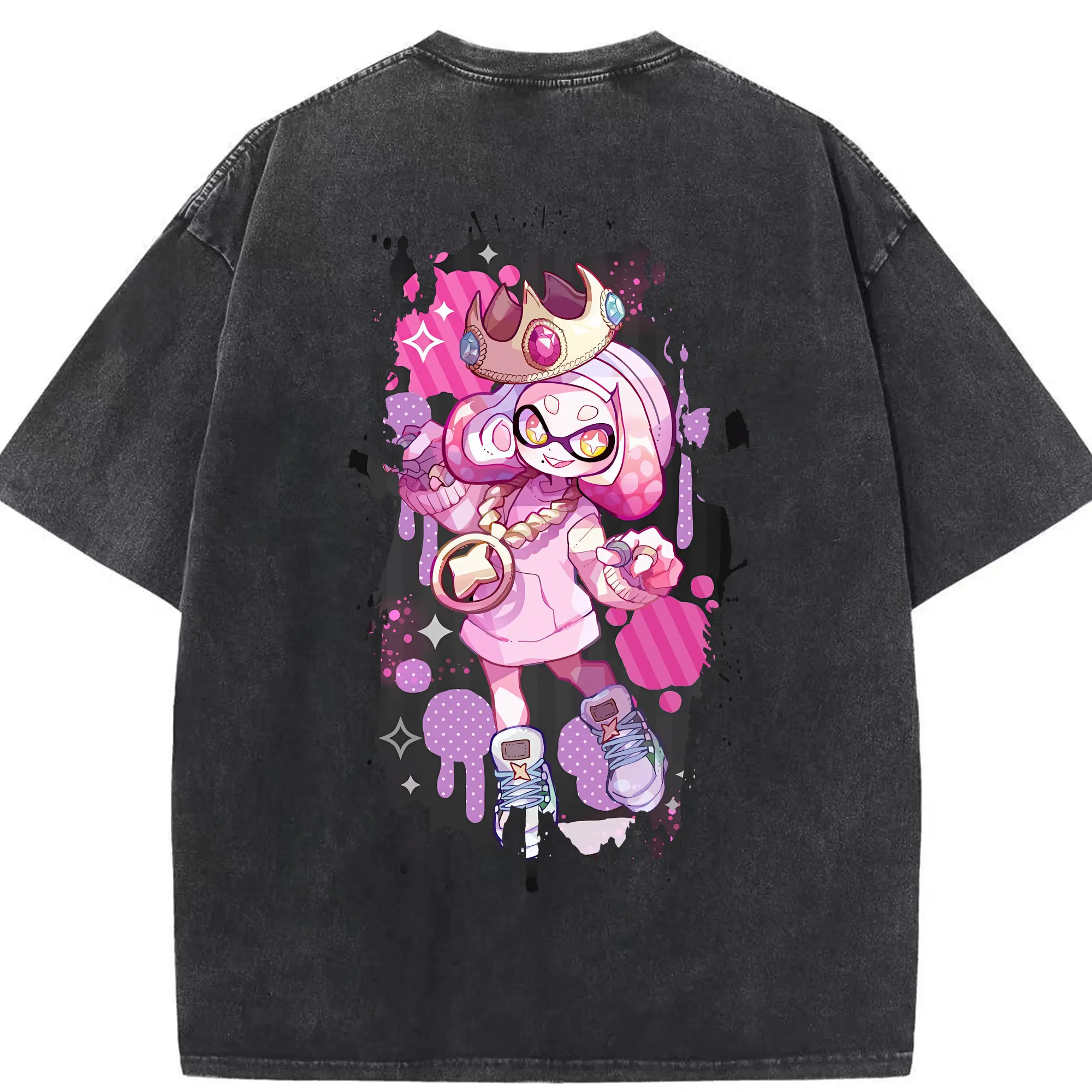 スプラトゥーン グッズ,ヒメ - 綿100％ ヴィンテージ風 半袖Tシャツ ・ 背面プリント ・ 柔らか肌触り ・ 通気性 快適 ・ スポーツ カジュアル 外出用