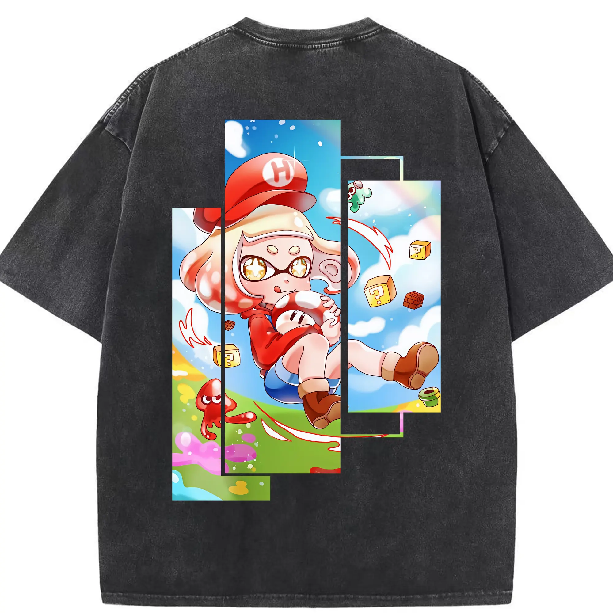 スプラトゥーン グッズ,ヒメ - 綿100％ ヴィンテージ風 半袖Tシャツ ・ 背面プリント ・ 柔らか肌触り ・ 通気性 快適 ・ スポーツ カジュアル 外出用