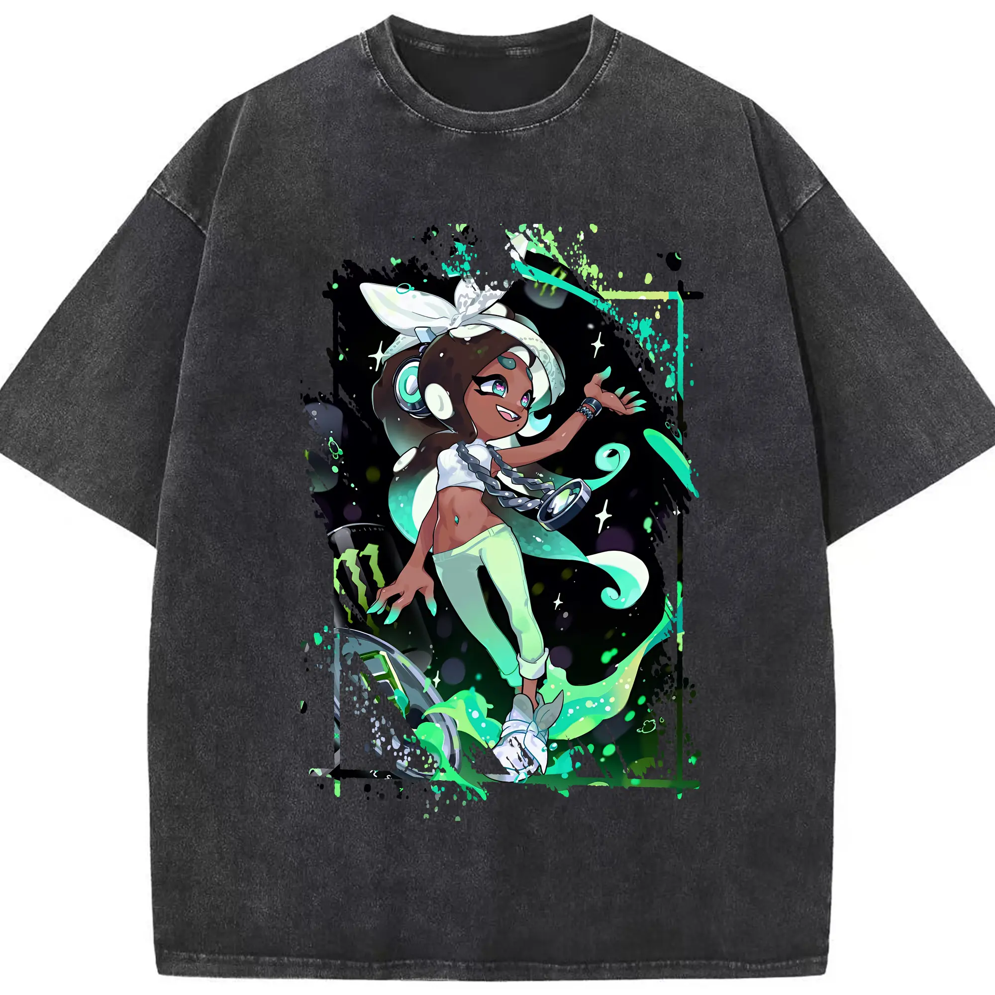 スプラトゥーン グッズ,イイダ - 綿100％ ヴィンテージ風 半袖Tシャツ ・ フロントプリント ・ 柔らか肌触り ・ 通気性 快適 ・ スポーツ カジュアル 外出用