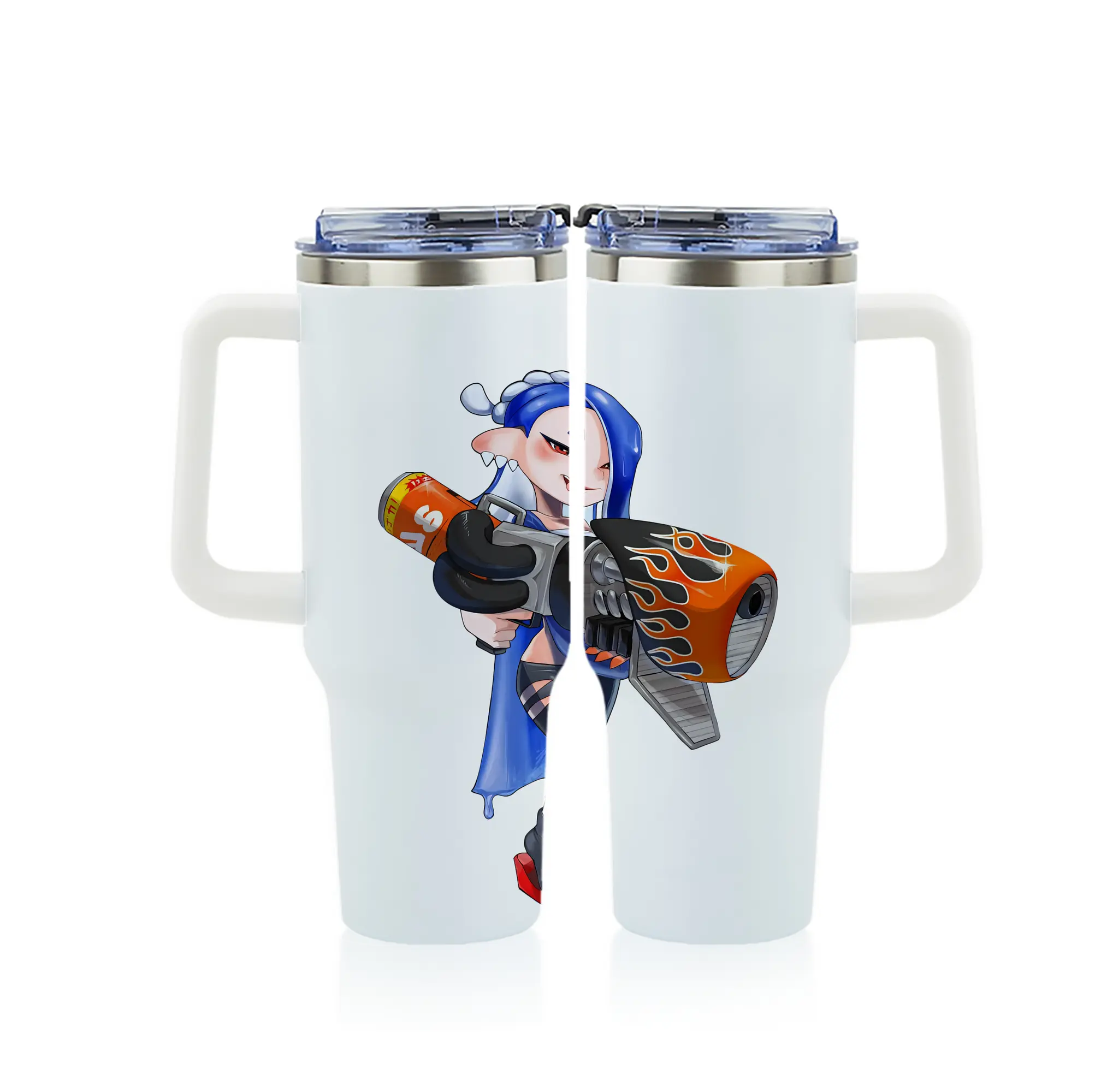 スプラトゥーン グッズ,フウカ - 1200mL フルプリント車用タンブラー ・ 304ステンレス 内側 ・ 201ステンレス 外側 ・ 保温 保冷 ・ 通勤 ドライブ アウトドア用