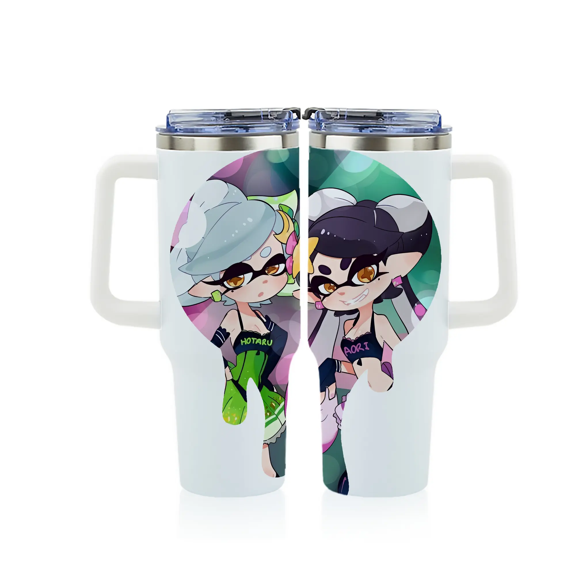 スプラトゥーン グッズ,シオカラーズ - 1200mL フルプリント車用タンブラー ・ 304ステンレス 内側 ・ 201ステンレス 外側 ・ 保温 保冷 ・ 通勤 ドライブ アウトドア用