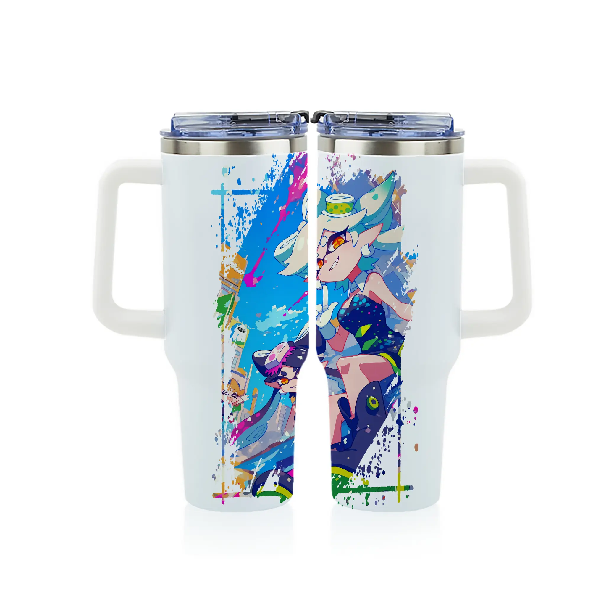 スプラトゥーン グッズ,シオカラーズ - 1200mL フルプリント車用タンブラー ・ 304ステンレス 内側 ・ 201ステンレス 外側 ・ 保温 保冷 ・ 通勤 ドライブ アウトドア用