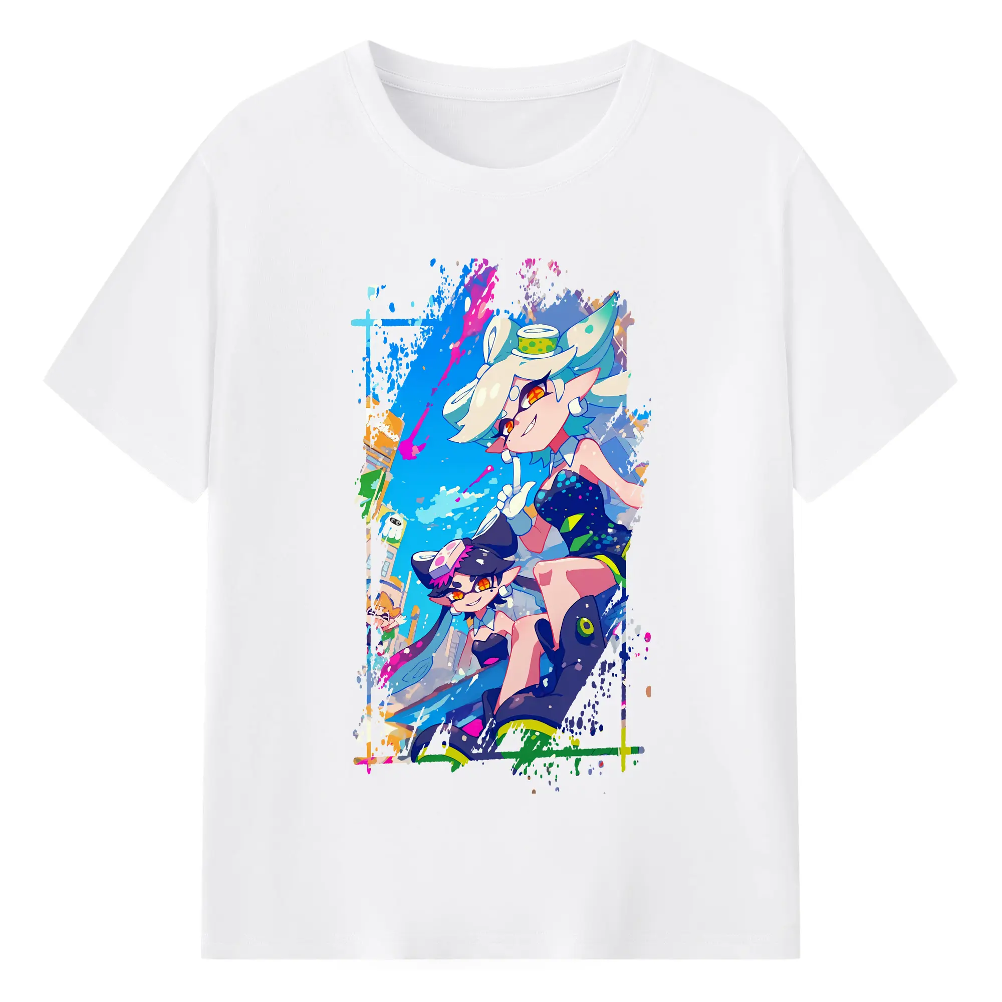スプラトゥーン グッズ,シオカラーズ - 綿100％ 半袖Tシャツ ・ フロントプリント ・ 快適 通気性 ・ 日常使い 散歩 スポーツ用