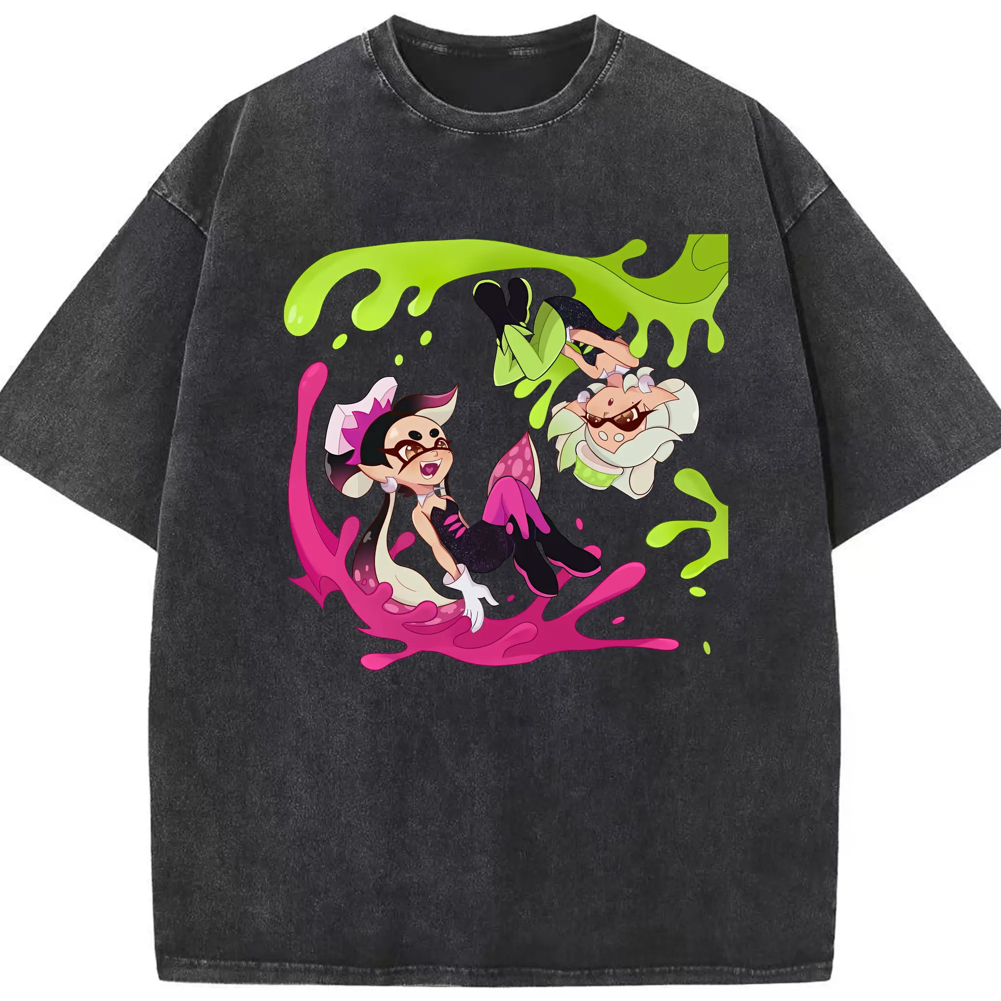 スプラトゥーン グッズ,シオカラーズ - 綿100％ ヴィンテージ風 半袖Tシャツ ・ フロントプリント ・ 柔らか肌触り ・ 通気性 快適 ・ スポーツ カジュアル 外出用