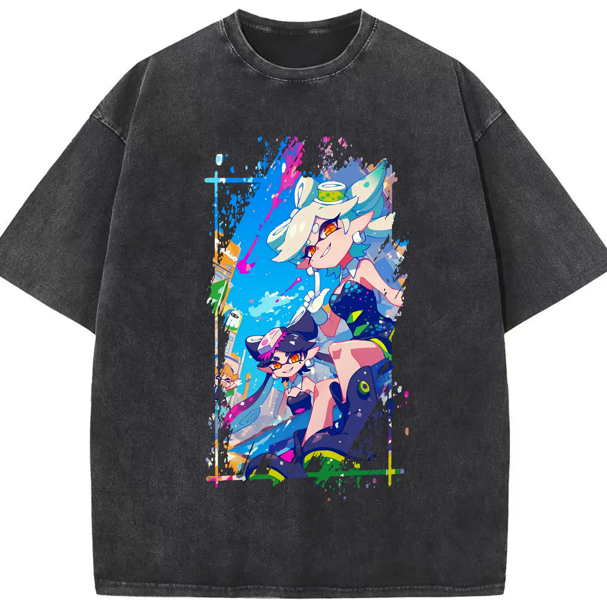 スプラトゥーン グッズ,シオカラーズ - 綿100％ ヴィンテージ風 半袖Tシャツ ・ フロントプリント ・ 柔らか肌触り ・ 通気性 快適 ・ スポーツ カジュアル 外出用