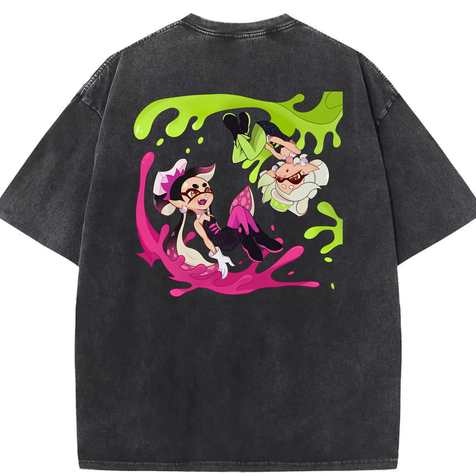 スプラトゥーン グッズ,シオカラーズ - 綿100％ ヴィンテージ風 半袖Tシャツ ・ 背面プリント ・ 柔らか肌触り ・ 通気性 快適 ・ スポーツ カジュアル 外出用
