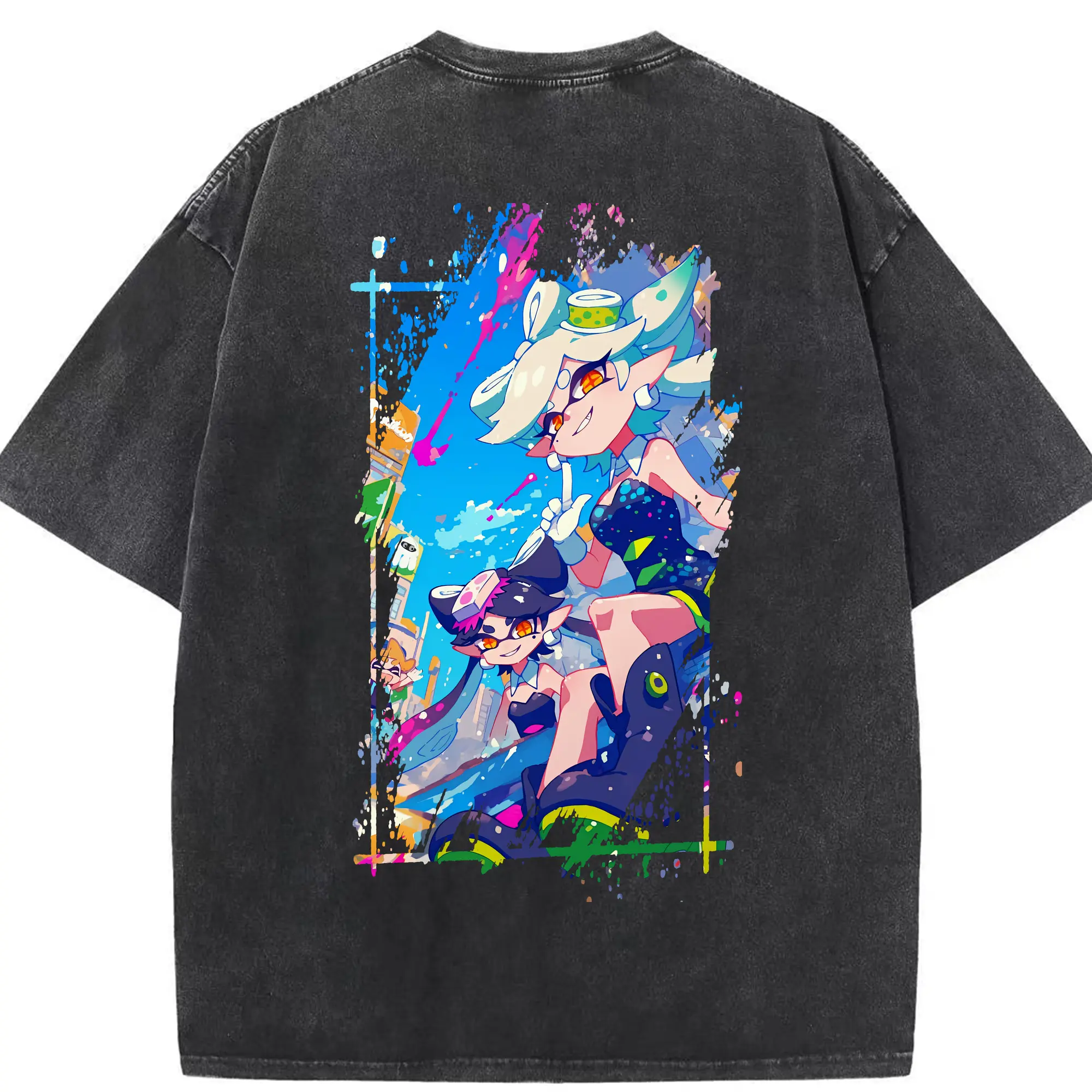 スプラトゥーン グッズ,シオカラーズ - 綿100％ ヴィンテージ風 半袖Tシャツ ・ 背面プリント ・ 柔らか肌触り ・ 通気性 快適 ・ スポーツ カジュアル 外出用