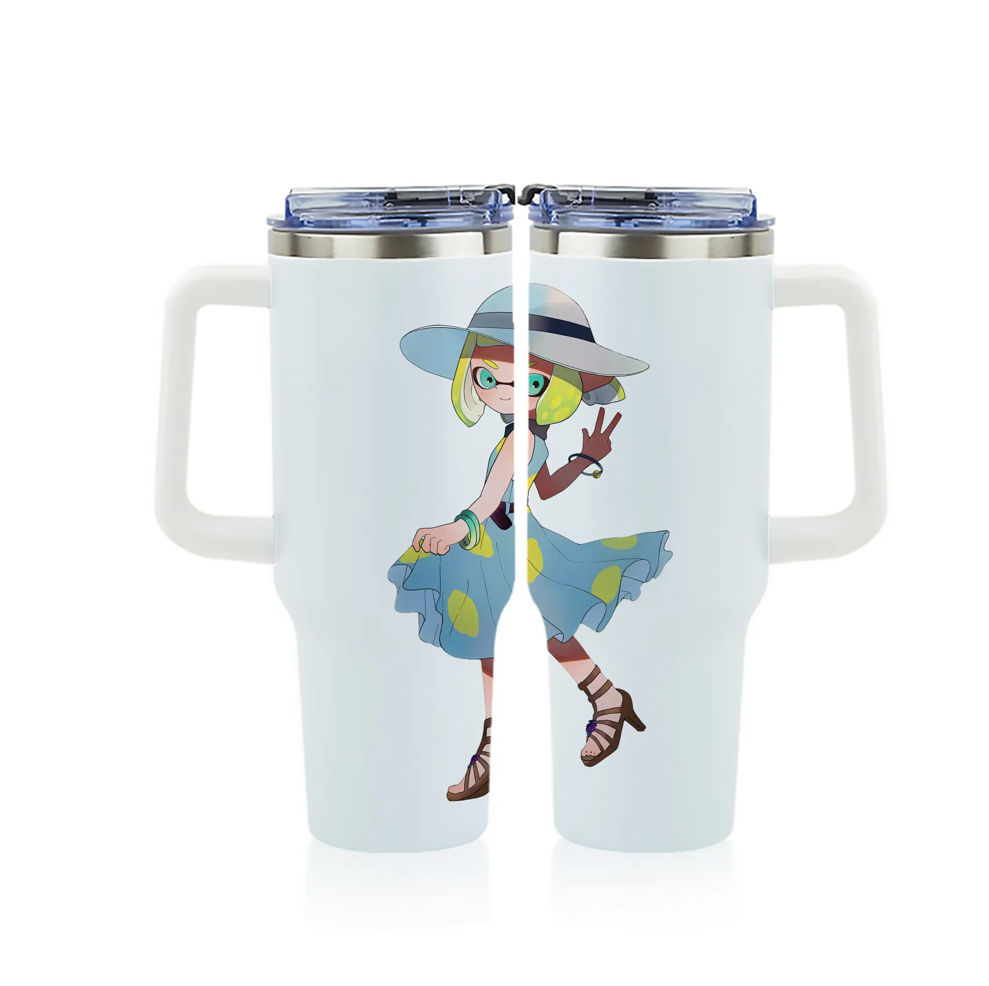 スプラトゥーン グッズ,インクリング - 1200mL フルプリント車用タンブラー ・ 304ステンレス 内側 ・ 201ステンレス 外側 ・ 保温 保冷 ・ 通勤 ドライブ アウトドア用