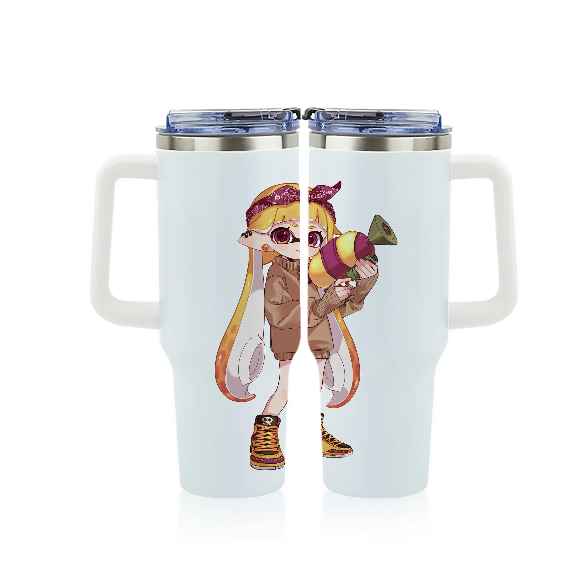 スプラトゥーン グッズ,インクリング - 1200mL フルプリント車用タンブラー ・ 304ステンレス 内側 ・ 201ステンレス 外側 ・ 保温 保冷 ・ 通勤 ドライブ アウトドア用