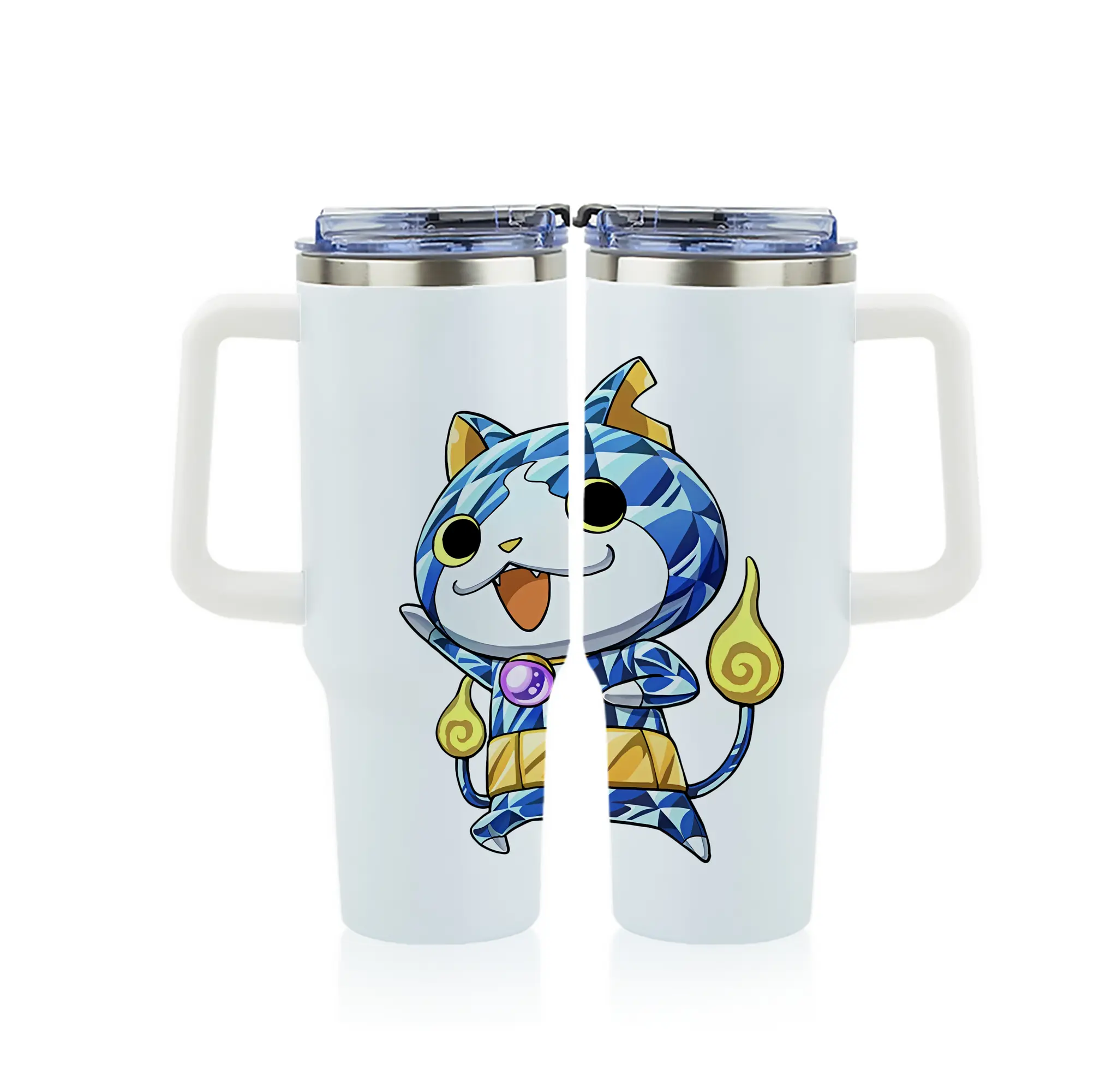 妖怪ウォッチ グッズ,ジバニャン - 1200mL フルプリント車用タンブラー ・ 304ステンレス 内側 ・ 201ステンレス 外側 ・ 保温 保冷 ・ 通勤 ドライブ アウトドア用