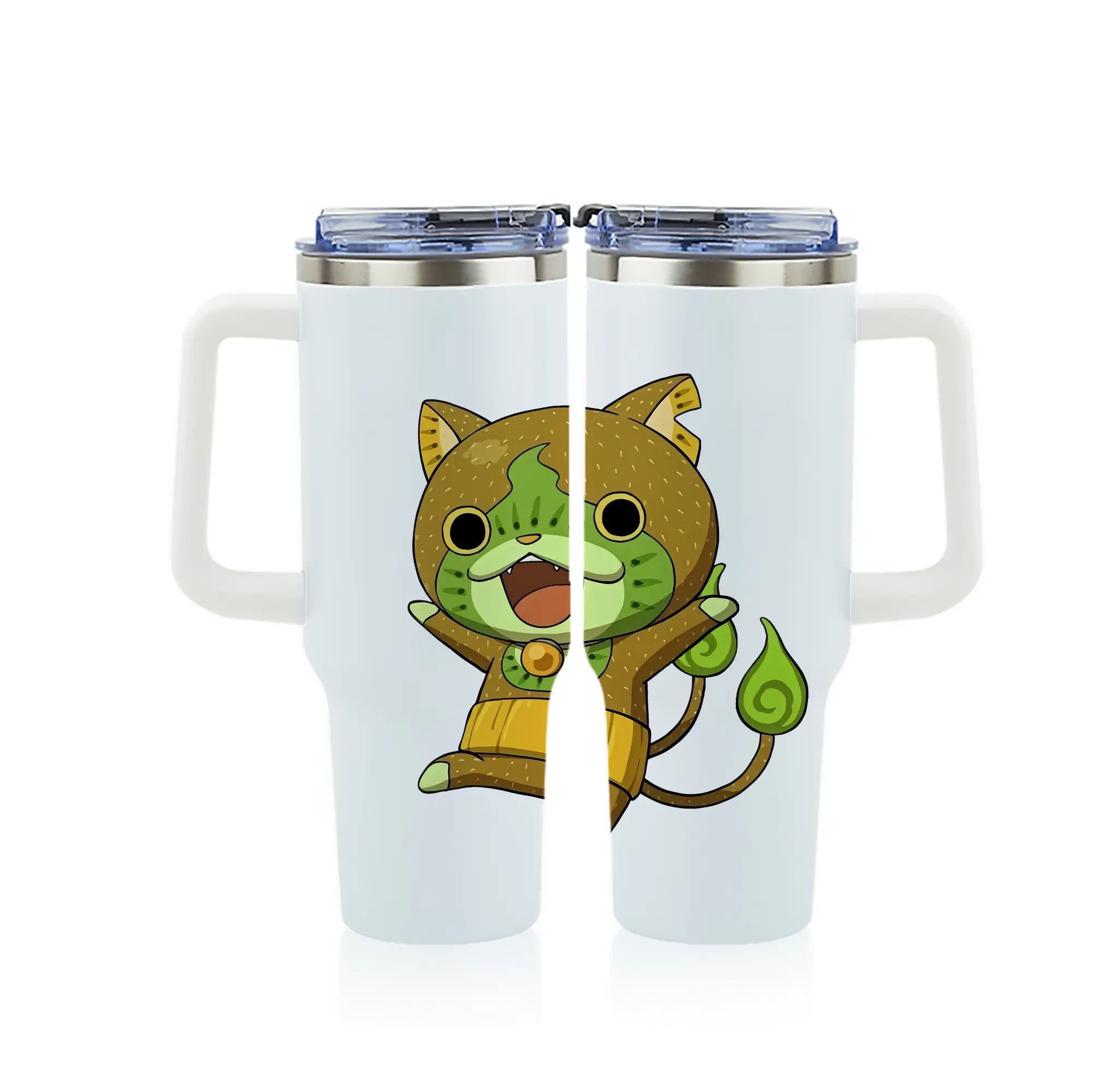 妖怪ウォッチ グッズ,ジバニャン - 1200mL フルプリント車用タンブラー ・ 304ステンレス 内側 ・ 201ステンレス 外側 ・ 保温 保冷 ・ 通勤 ドライブ アウトドア用