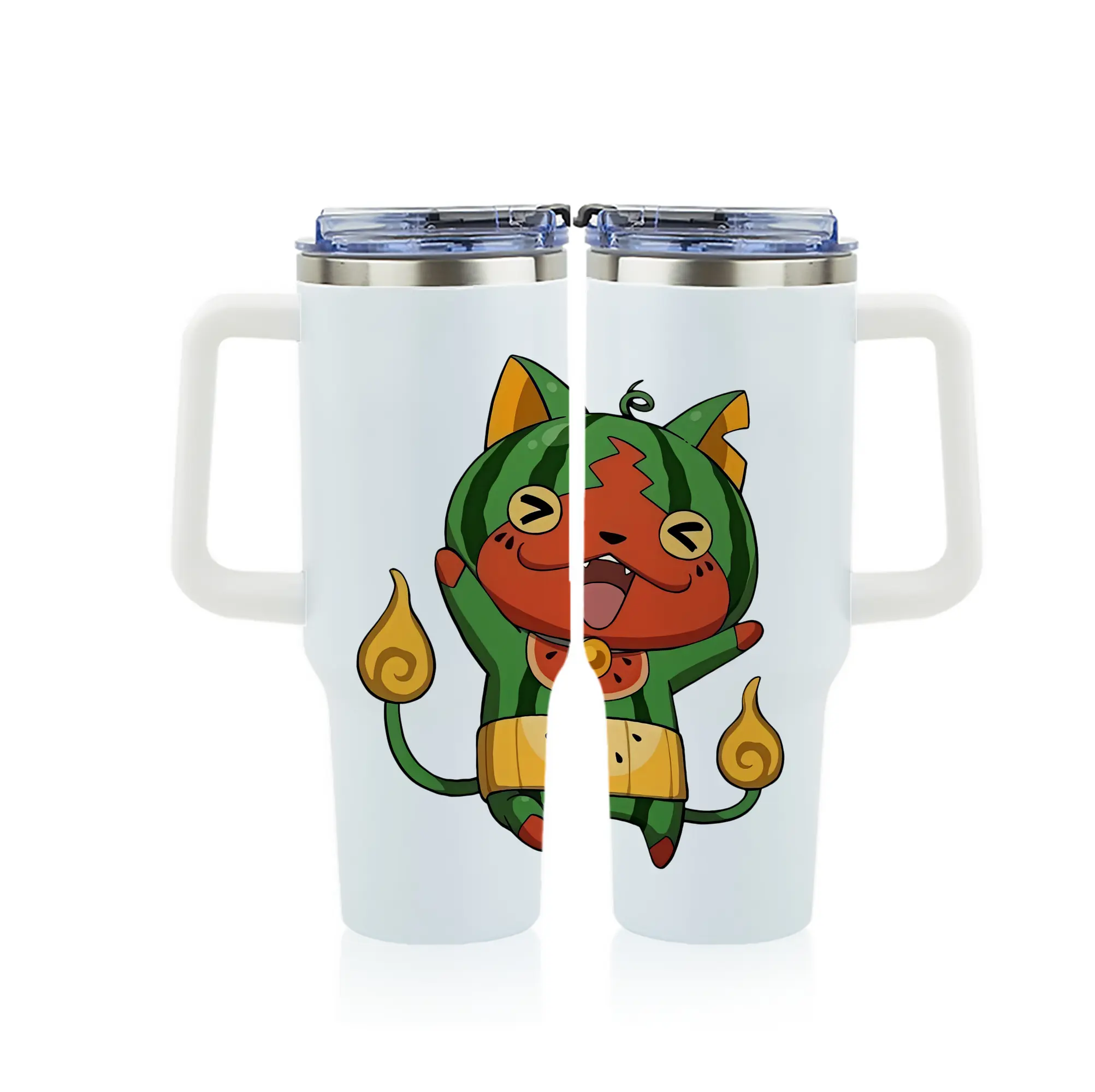 妖怪ウォッチ グッズ,ジバニャン - 1200mL フルプリント車用タンブラー ・ 304ステンレス 内側 ・ 201ステンレス 外側 ・ 保温 保冷 ・ 通勤 ドライブ アウトドア用