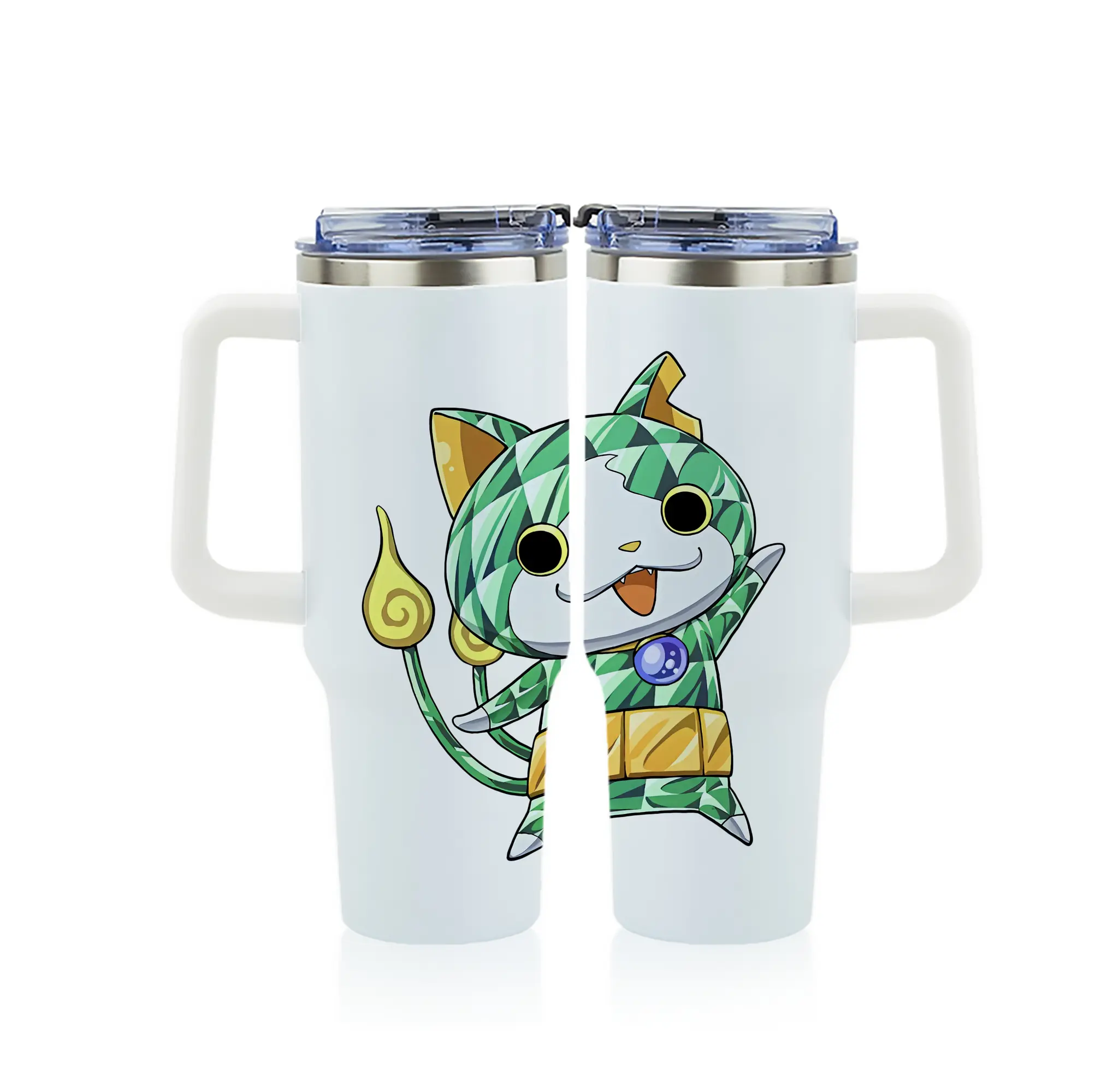 妖怪ウォッチ グッズ,ジバニャン - 1200mL フルプリント車用タンブラー ・ 304ステンレス 内側 ・ 201ステンレス 外側 ・ 保温 保冷 ・ 通勤 ドライブ アウトドア用