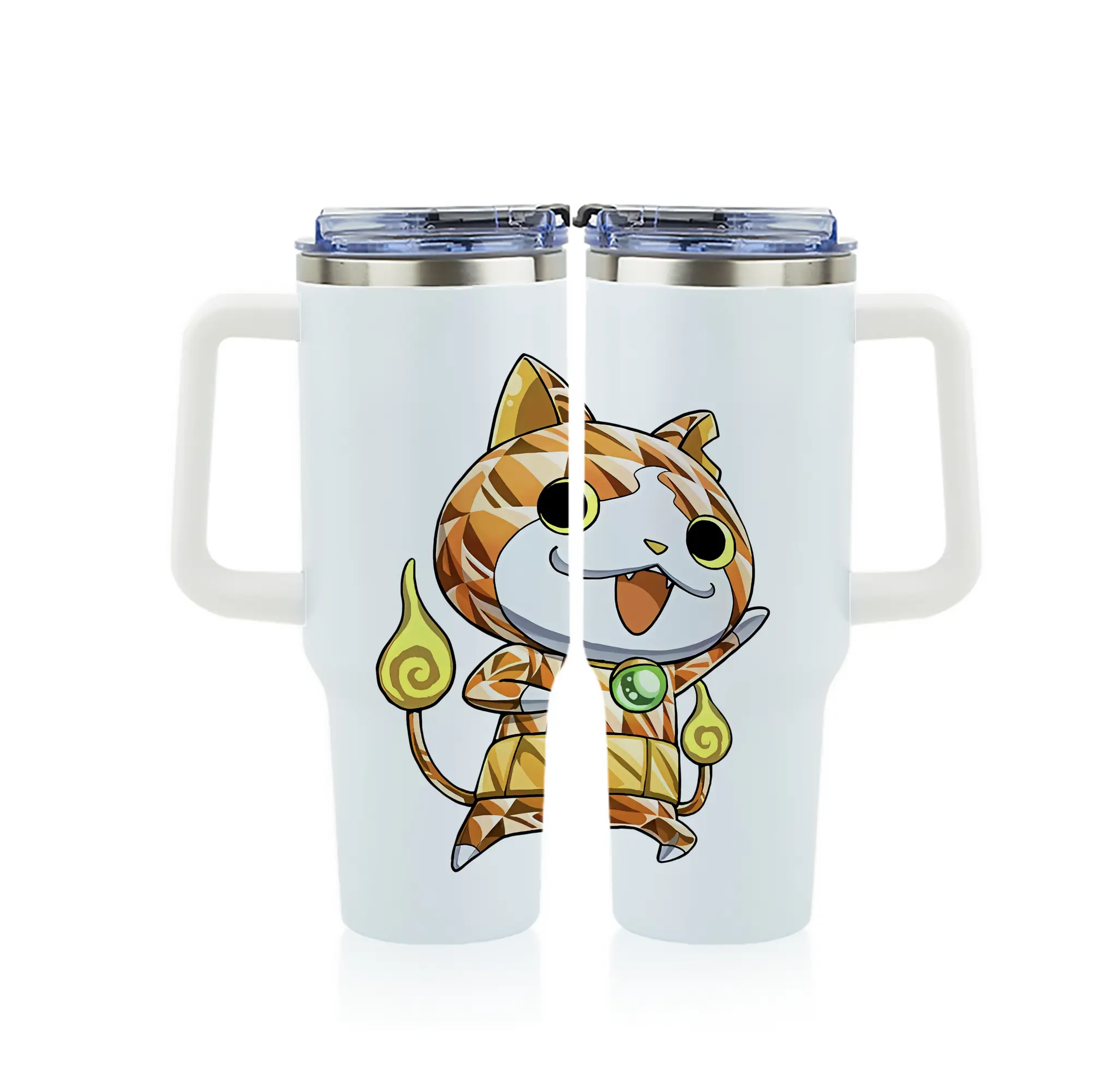 妖怪ウォッチ グッズ,ジバニャン - 1200mL フルプリント車用タンブラー ・ 304ステンレス 内側 ・ 201ステンレス 外側 ・ 保温 保冷 ・ 通勤 ドライブ アウトドア用