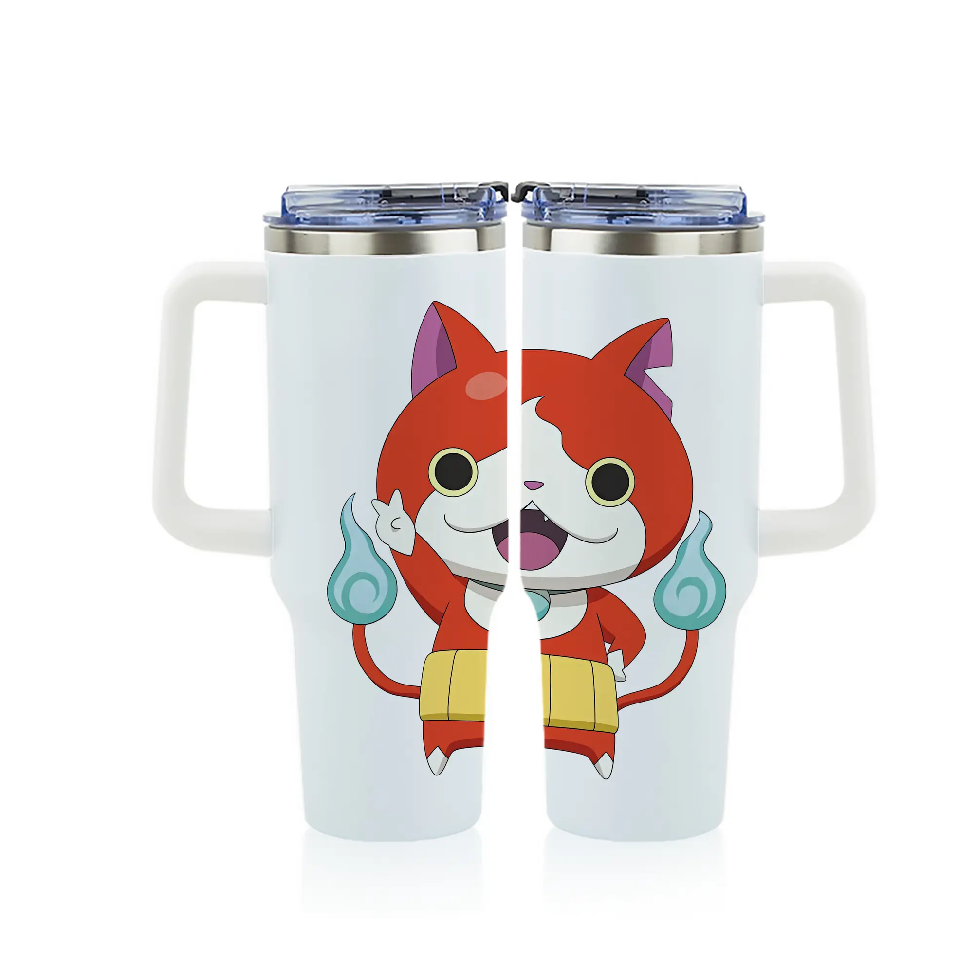 妖怪ウォッチ グッズ,ジバニャン - 1200mL フルプリント車用タンブラー ・ 304ステンレス 内側 ・ 201ステンレス 外側 ・ 保温 保冷 ・ 通勤 ドライブ アウトドア用