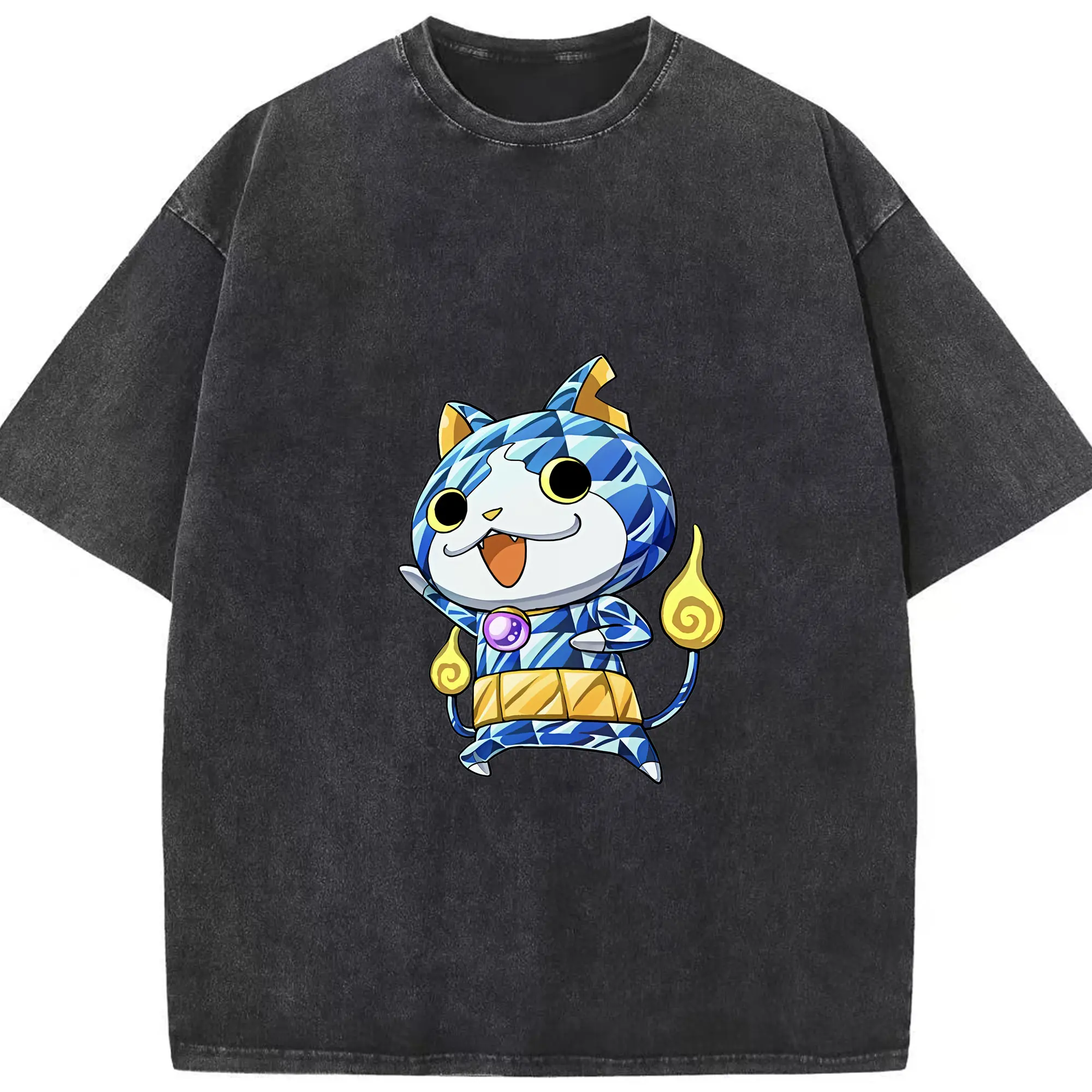 妖怪ウォッチ グッズ,ジバニャン - 綿100％ ヴィンテージ風 半袖Tシャツ ・ フロントプリント ・ 柔らか肌触り ・ 通気性 快適 ・ スポーツ カジュアル 外出用