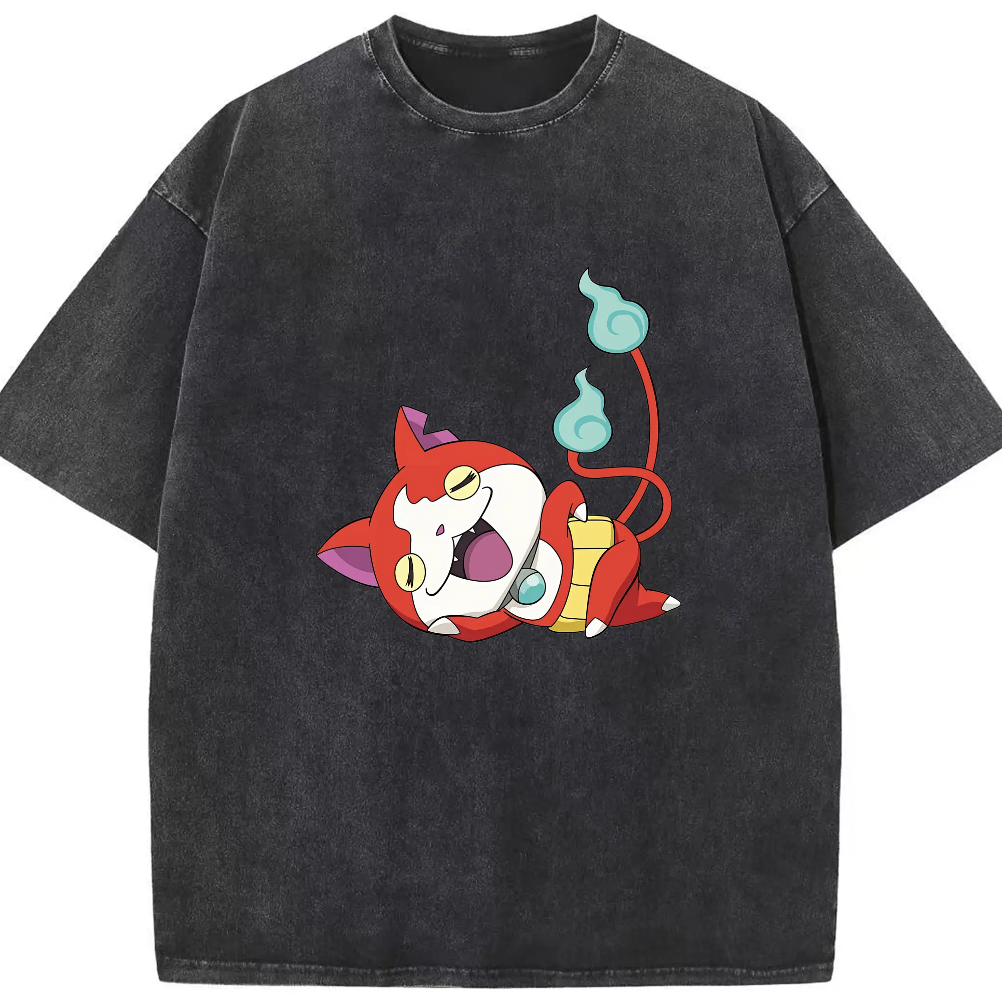 妖怪ウォッチ グッズ,ジバニャン - 綿100％ ヴィンテージ風 半袖Tシャツ ・ フロントプリント ・ 柔らか肌触り ・ 通気性 快適 ・ スポーツ カジュアル 外出用