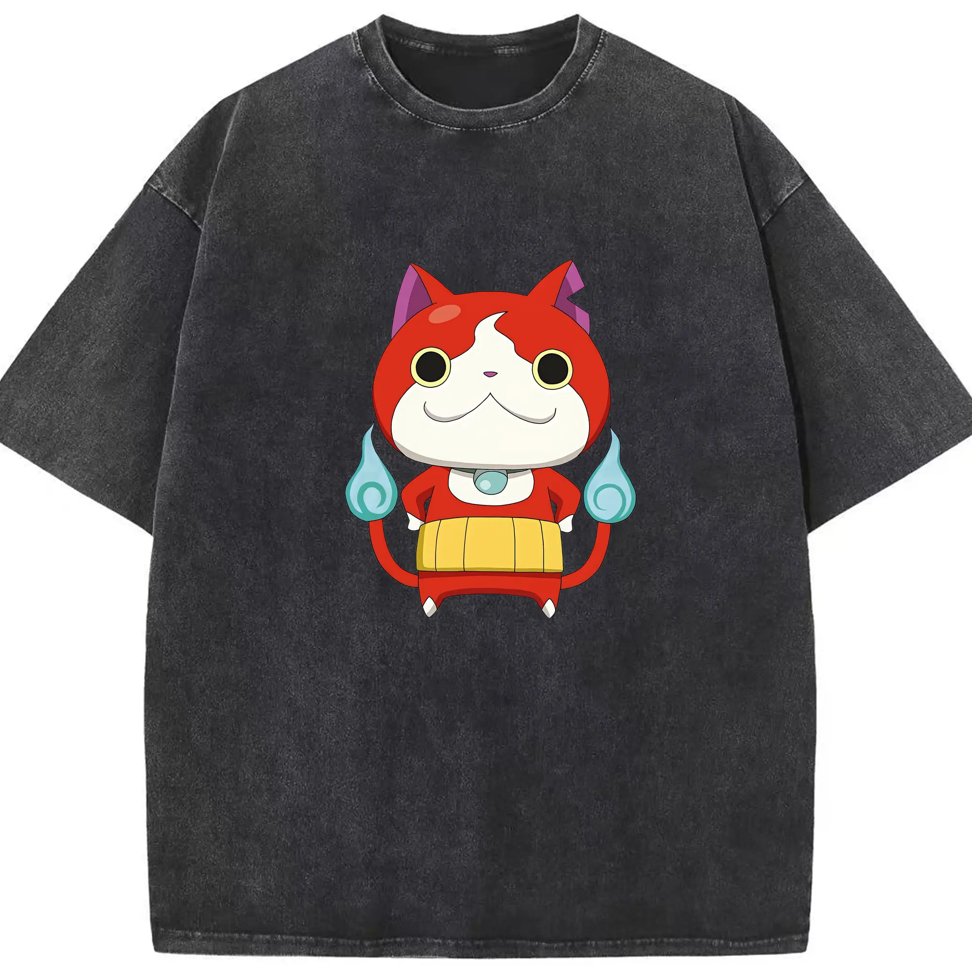 妖怪ウォッチ グッズ,ジバニャン - 綿100％ ヴィンテージ風 半袖Tシャツ ・ フロントプリント ・ 柔らか肌触り ・ 通気性 快適 ・ スポーツ カジュアル 外出用