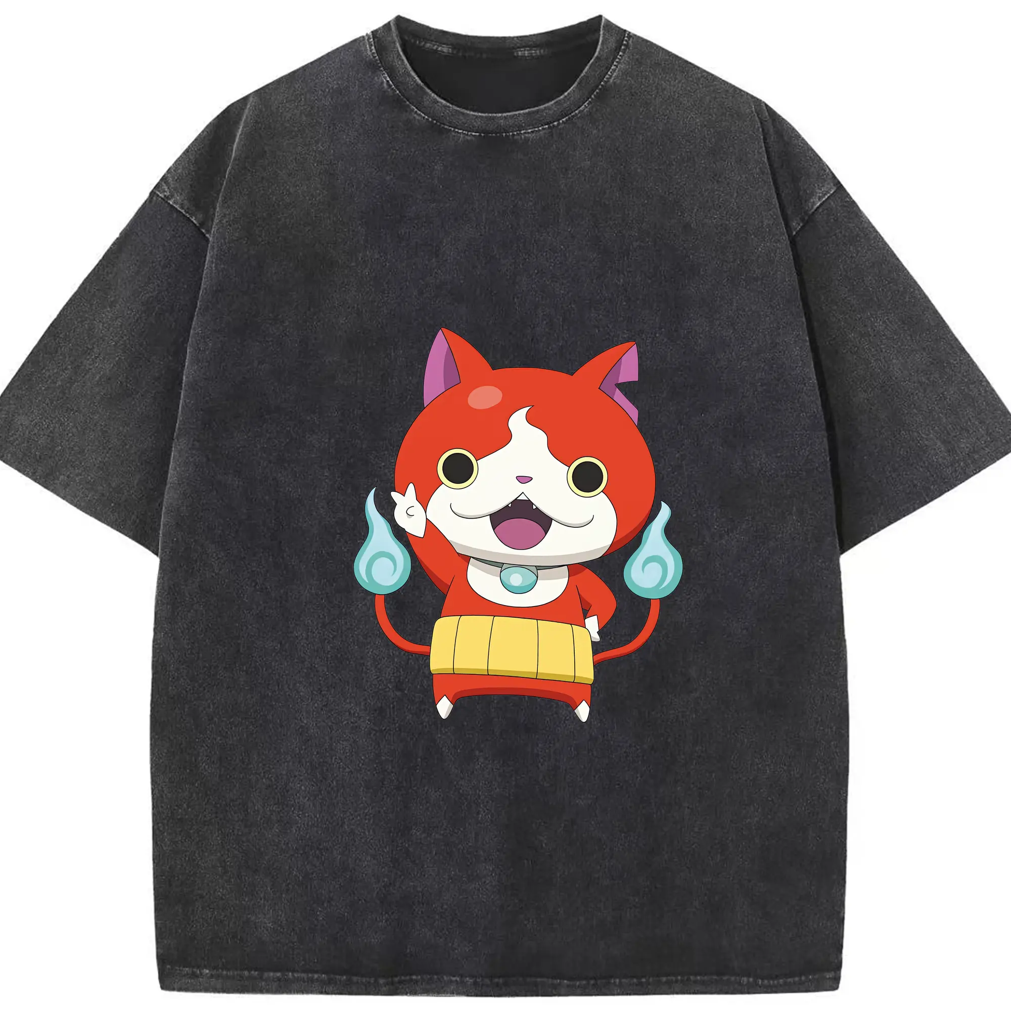 妖怪ウォッチ グッズ,ジバニャン - 綿100％ ヴィンテージ風 半袖Tシャツ ・ フロントプリント ・ 柔らか肌触り ・ 通気性 快適 ・ スポーツ カジュアル 外出用