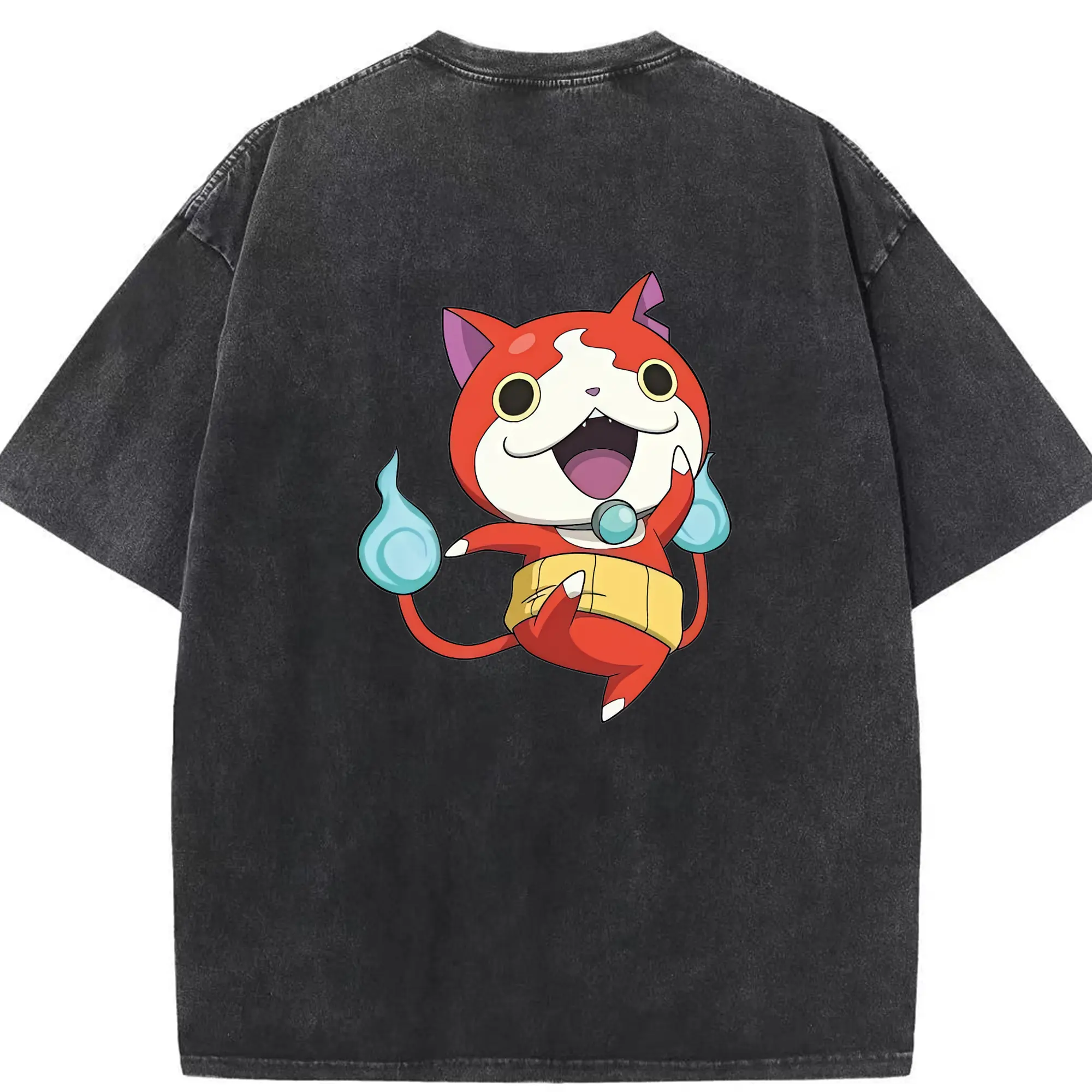 妖怪ウォッチ グッズ,ジバニャン - 綿100％ ヴィンテージ風 半袖Tシャツ ・ 背面プリント ・ 柔らか肌触り ・ 通気性 快適 ・ スポーツ カジュアル 外出用