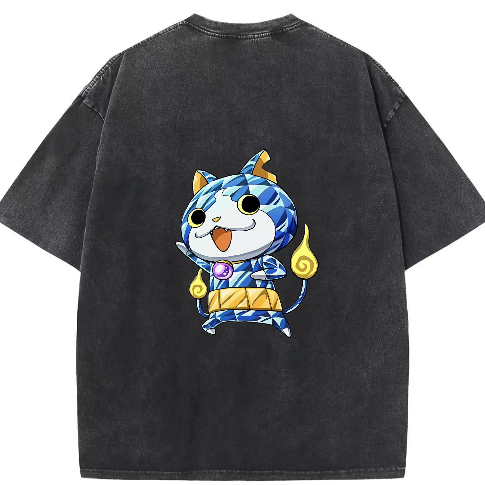 妖怪ウォッチ グッズ,ジバニャン - 綿100％ ヴィンテージ風 半袖Tシャツ ・ 背面プリント ・ 柔らか肌触り ・ 通気性 快適 ・ スポーツ カジュアル 外出用