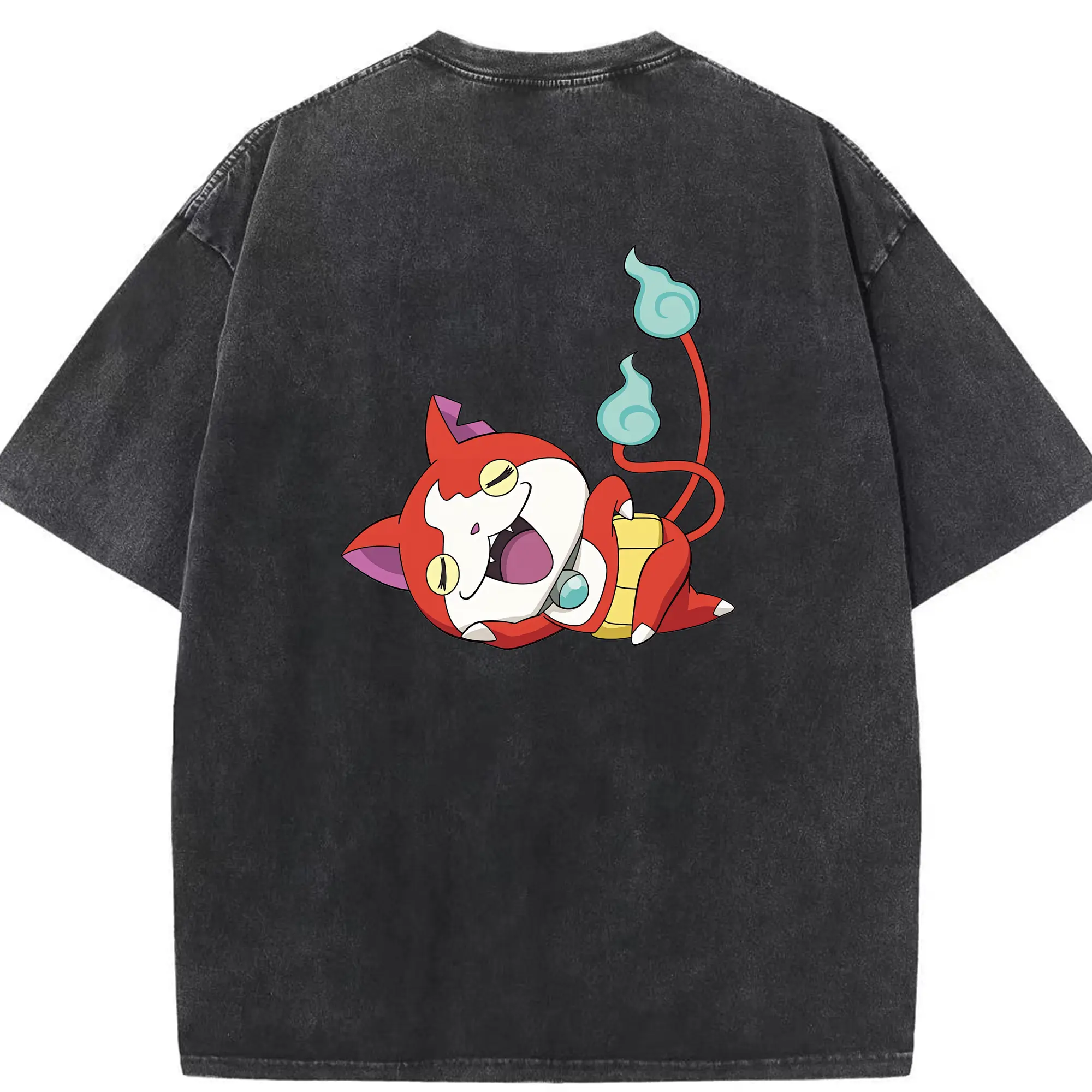 妖怪ウォッチ グッズ,ジバニャン - 綿100％ ヴィンテージ風 半袖Tシャツ ・ 背面プリント ・ 柔らか肌触り ・ 通気性 快適 ・ スポーツ カジュアル 外出用