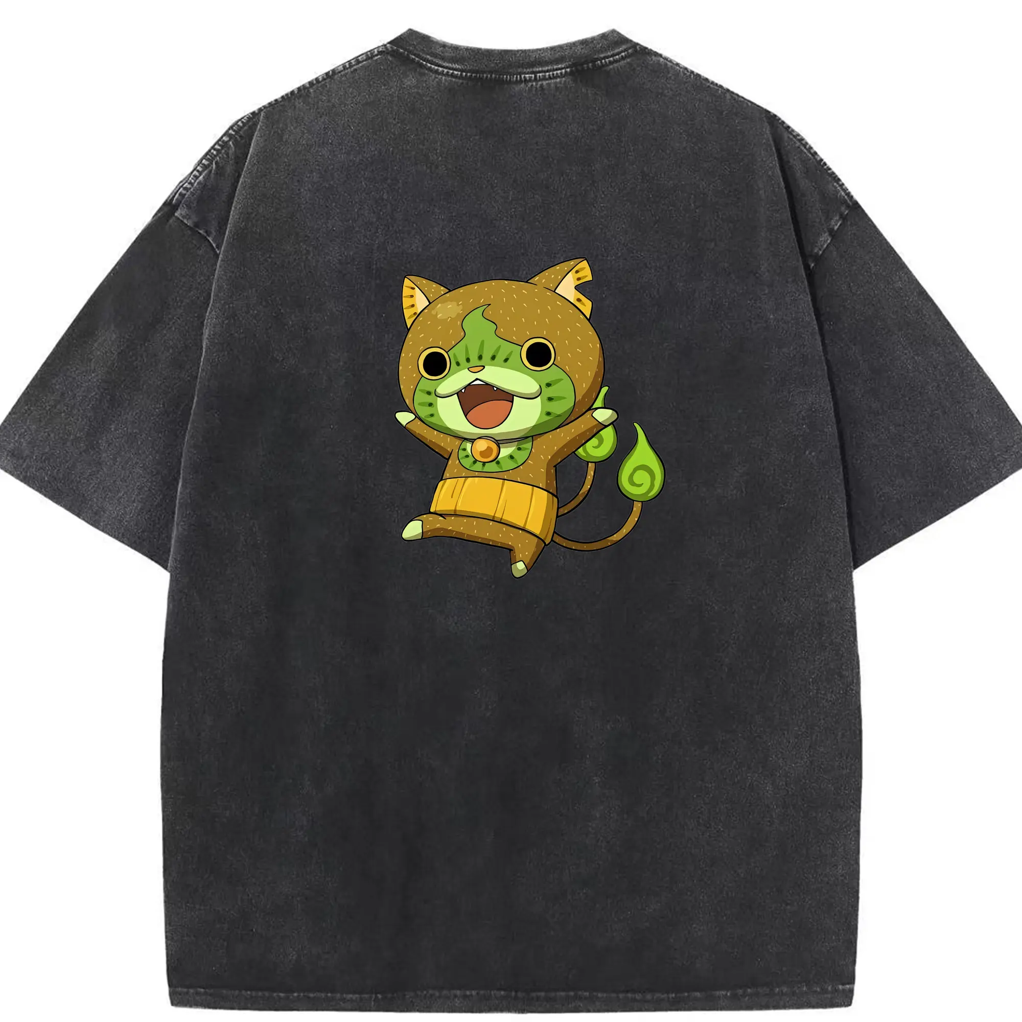 妖怪ウォッチ グッズ,ジバニャン - 綿100％ ヴィンテージ風 半袖Tシャツ ・ 背面プリント ・ 柔らか肌触り ・ 通気性 快適 ・ スポーツ カジュアル 外出用