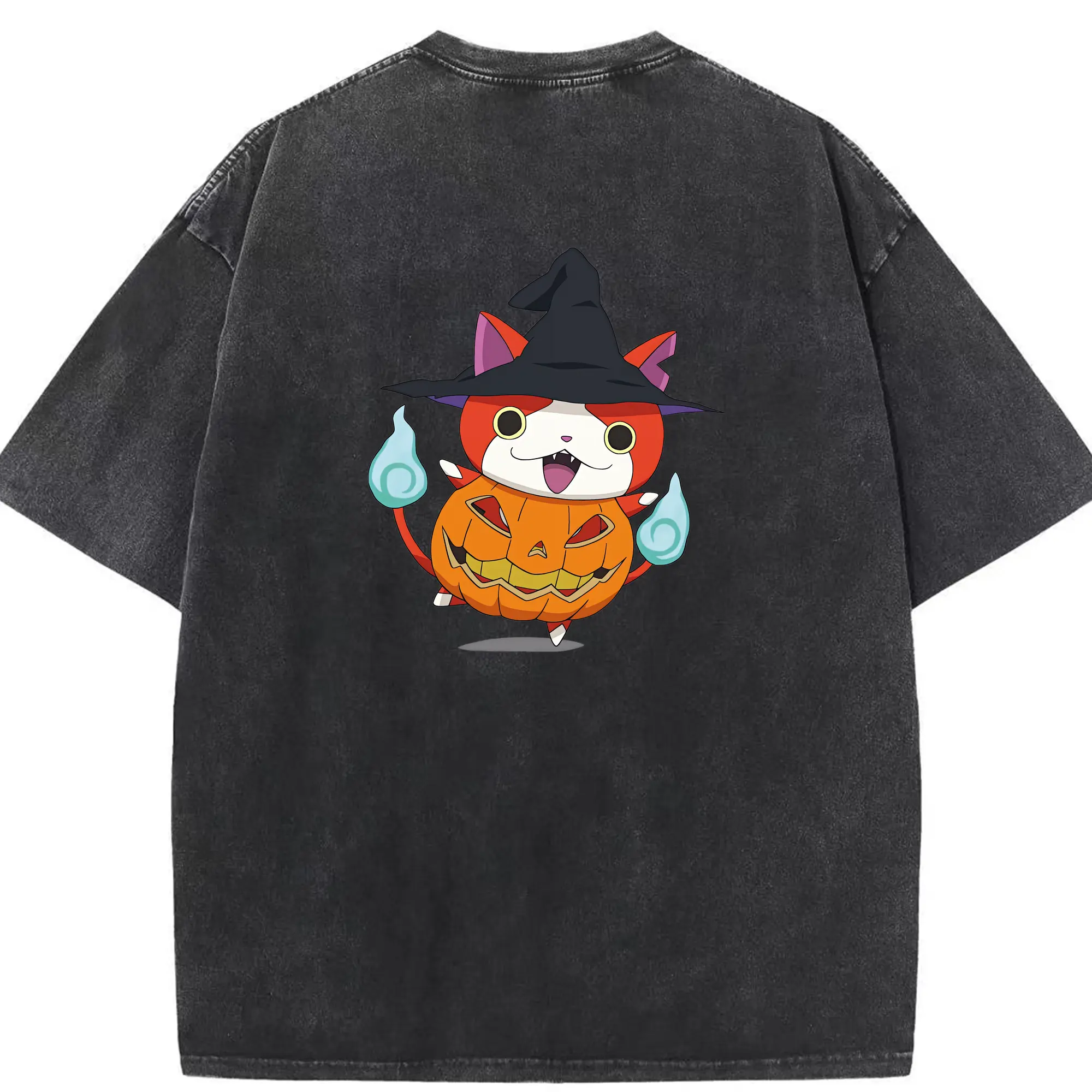 妖怪ウォッチ グッズ,ジバニャン - 綿100％ ヴィンテージ風 半袖Tシャツ ・ 背面プリント ・ 柔らか肌触り ・ 通気性 快適 ・ スポーツ カジュアル 外出用