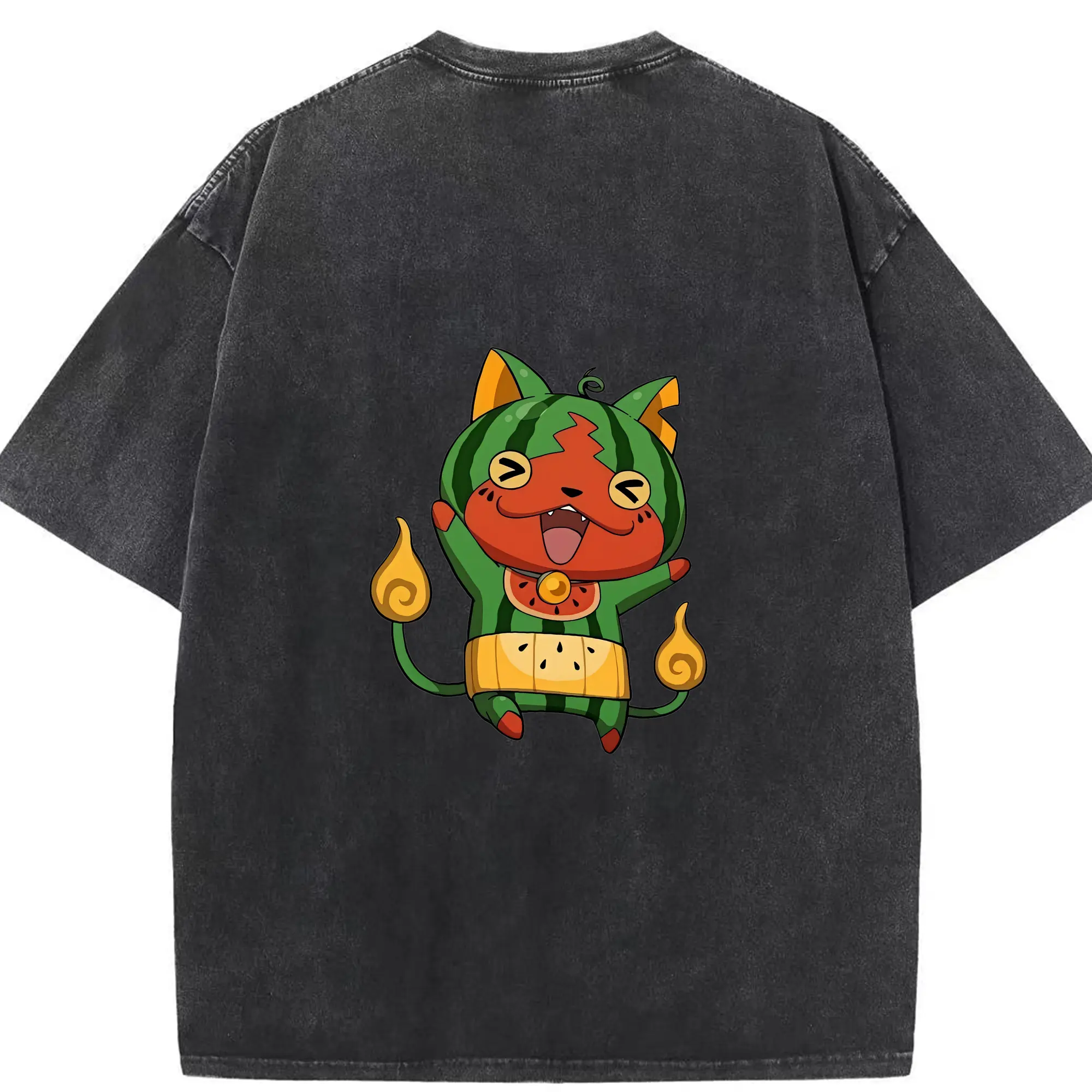 妖怪ウォッチ グッズ,ジバニャン - 綿100％ ヴィンテージ風 半袖Tシャツ ・ 背面プリント ・ 柔らか肌触り ・ 通気性 快適 ・ スポーツ カジュアル 外出用